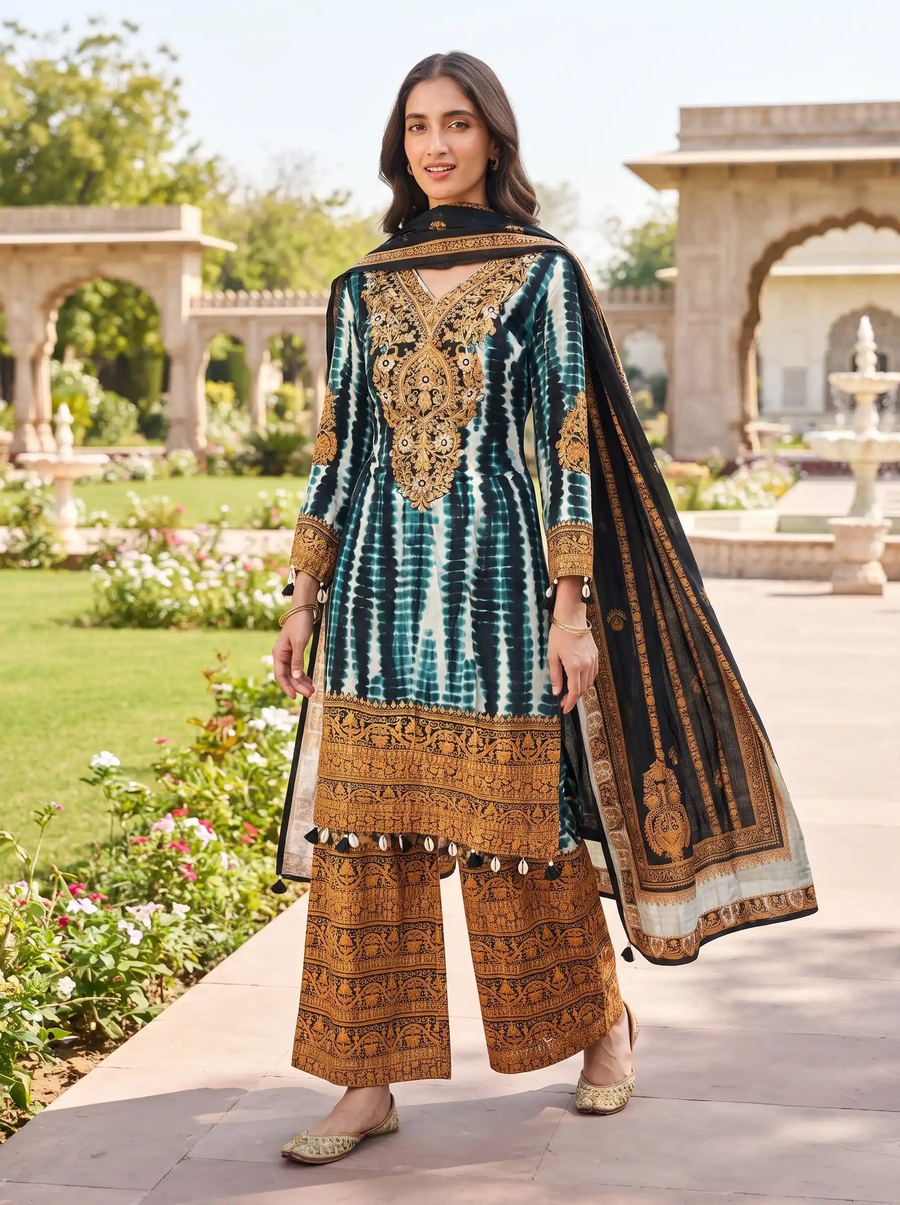 COPPER BROWN BEADWORK FESTIVE DESIGNER MUSLI SUIT SET