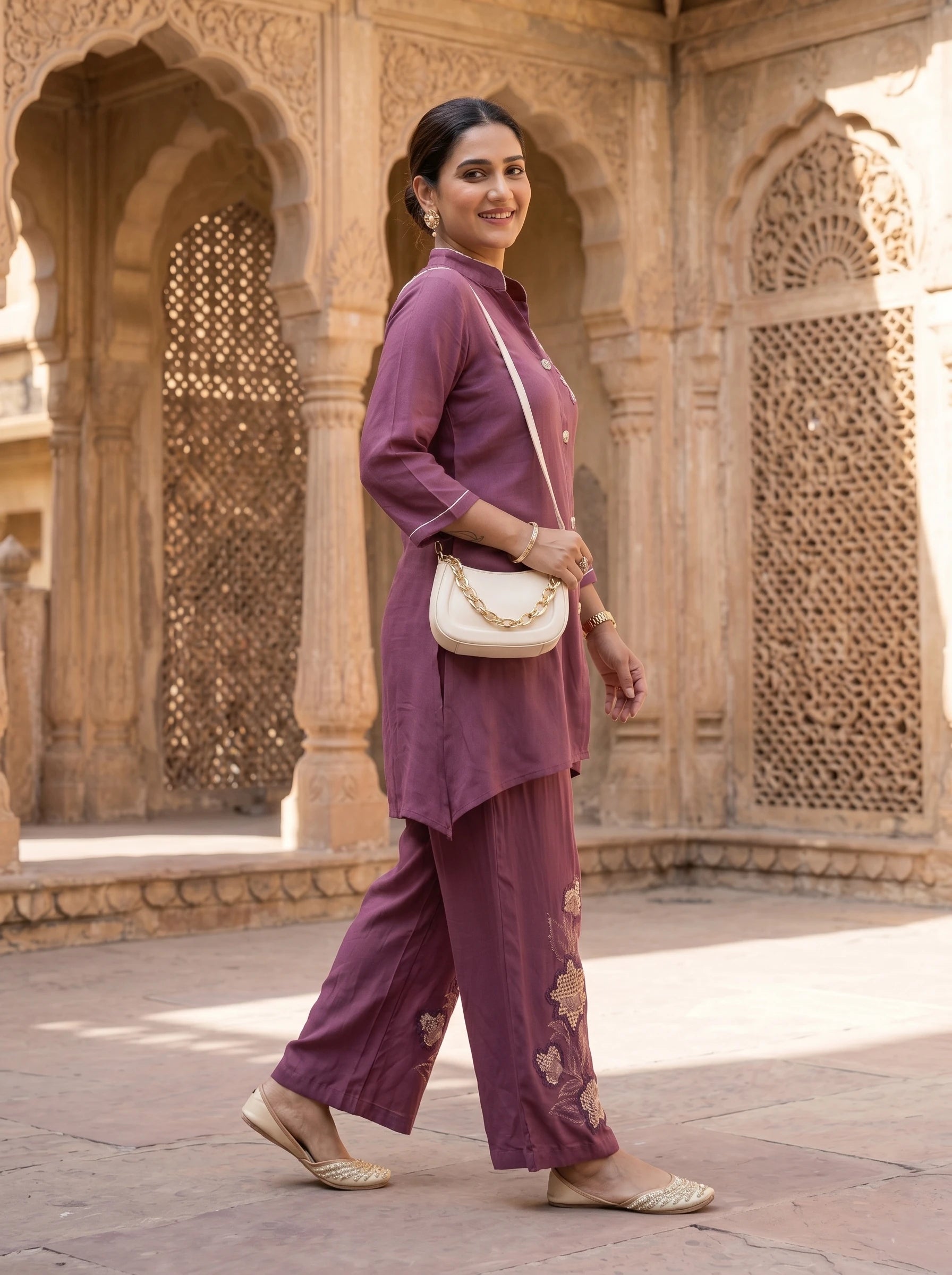 PLUM WINE EMBROIDERED CO-ORD SET