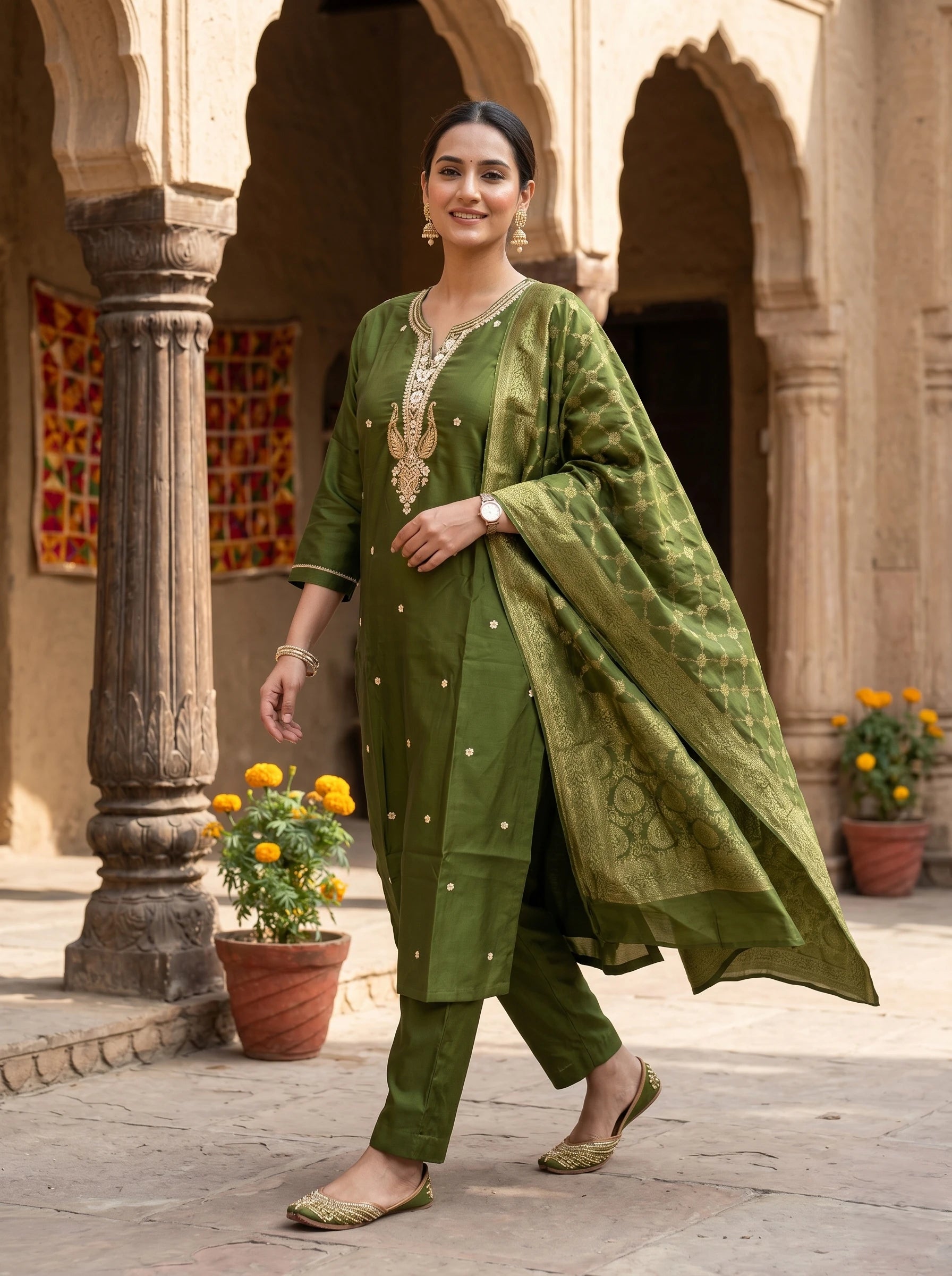 KAINAT MEHNDI GREEN SUIT SET