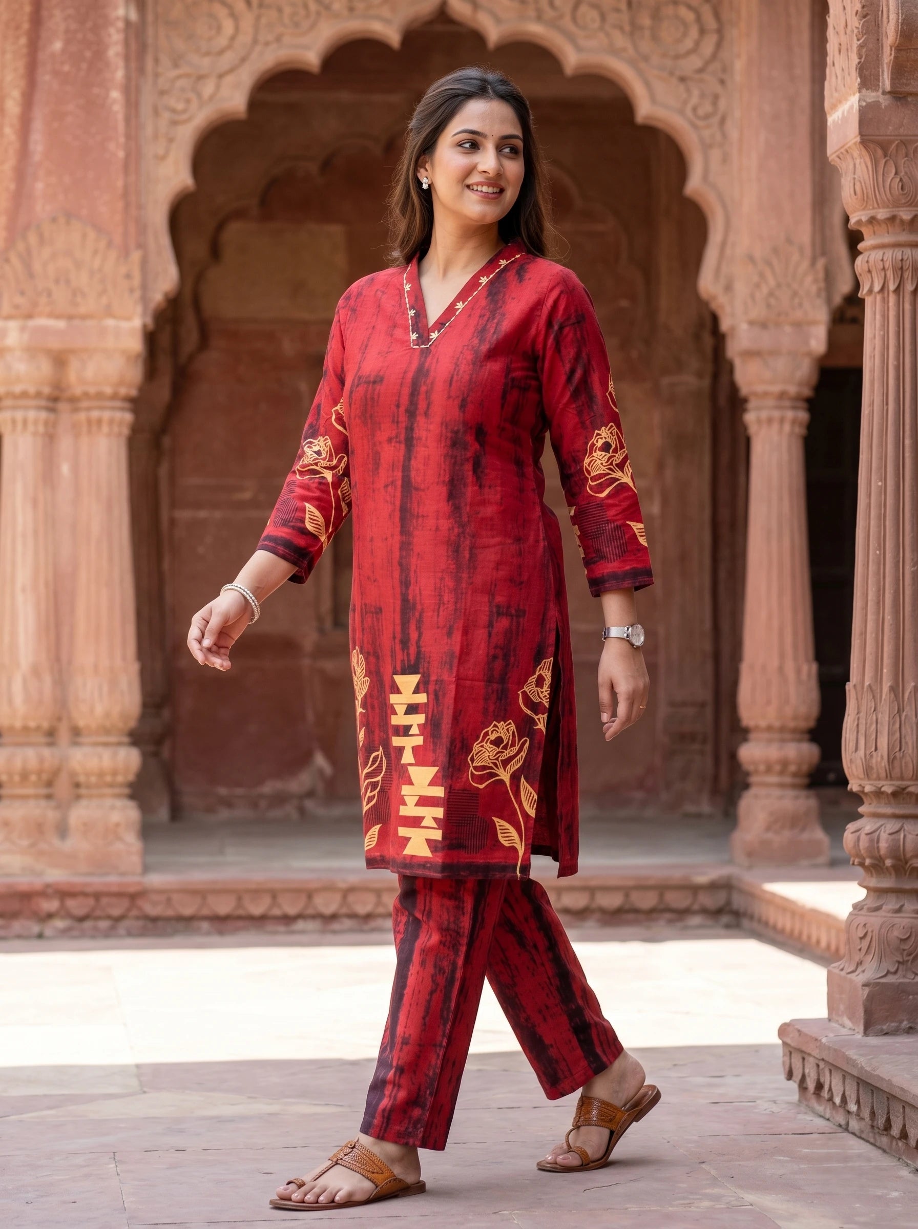 RUSTIC RED ABSTRACT PRINT CO-ORD SET