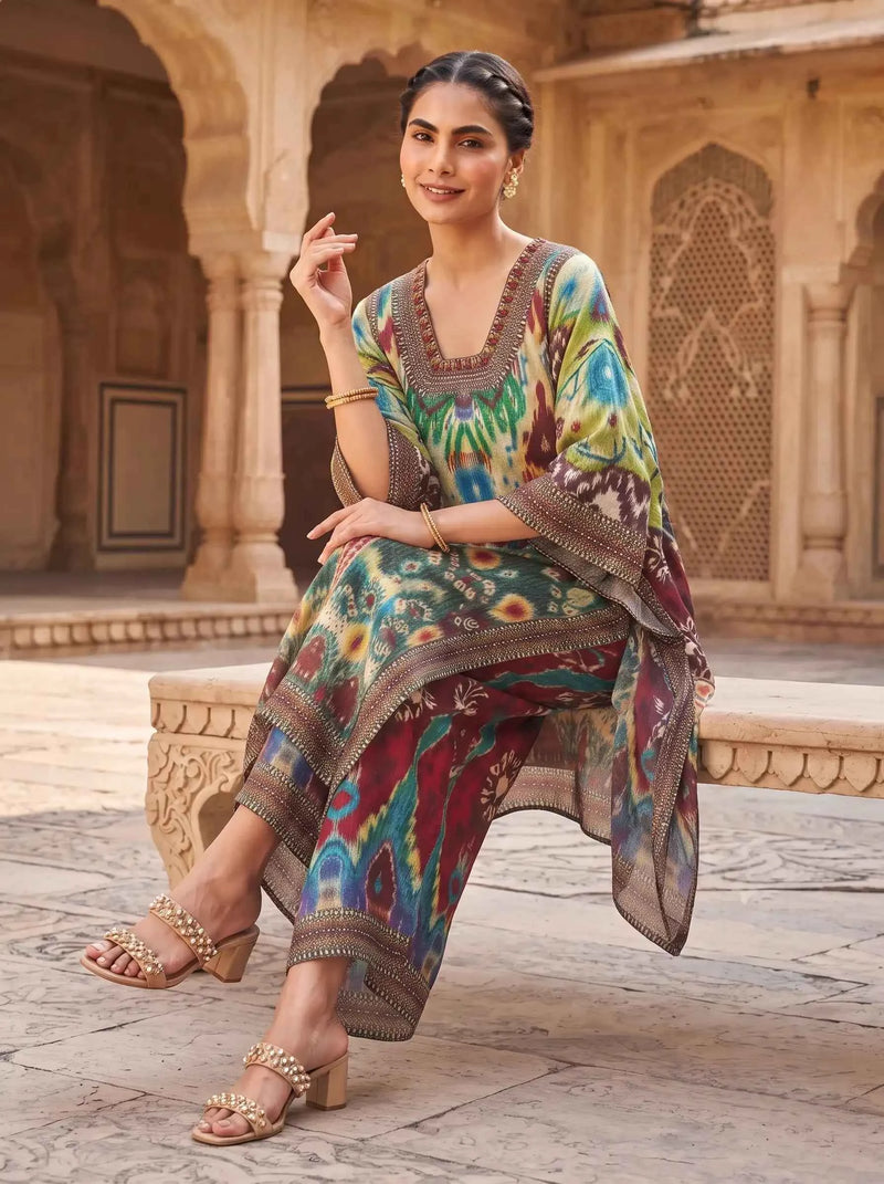 IKEBANA MULTICOLOR IKAT PRINTED PURE MUSLIN CO-ORD SET