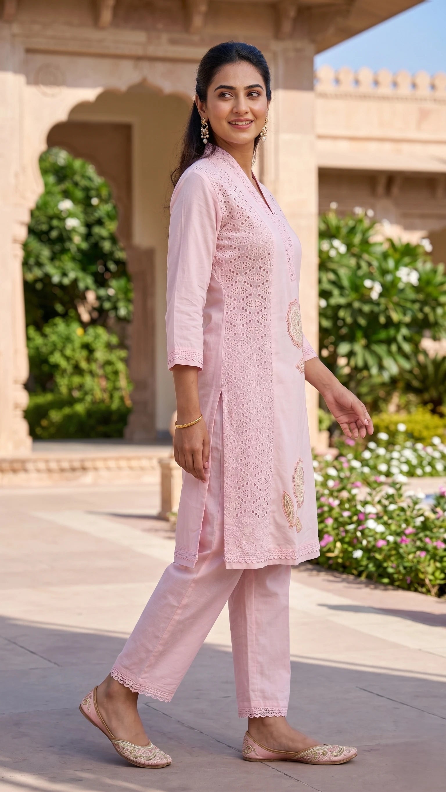 BLUSH PINK CHIKANKARI ELEGANCE CO-ORD SET