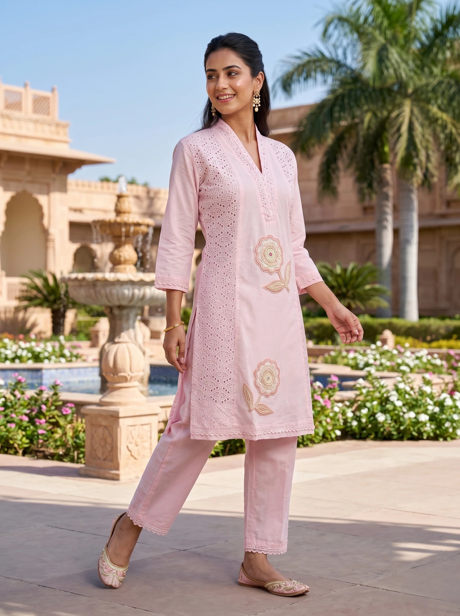 BLUSH PINK CHIKANKARI ELEGANCE CO-ORD SET