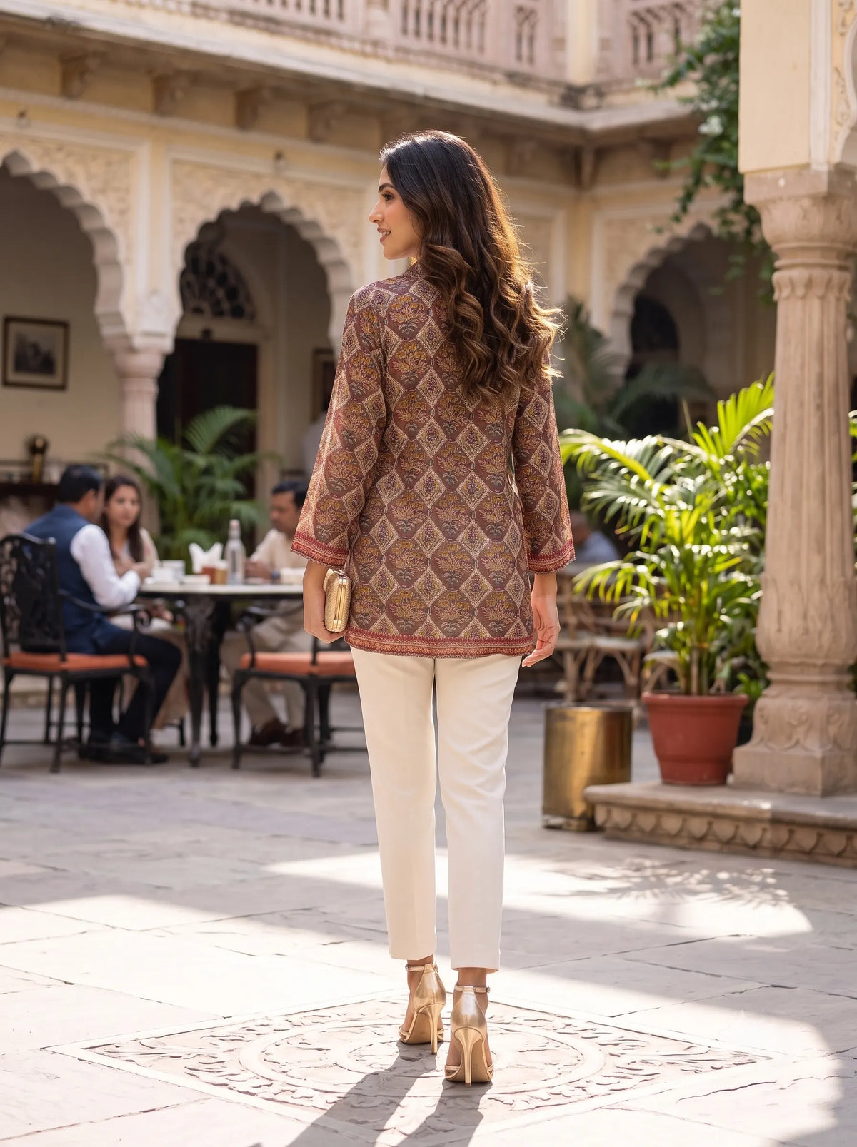 BROWN AND BEIGE TRADITIONAL PURE MUSLIN SHIRT TOP