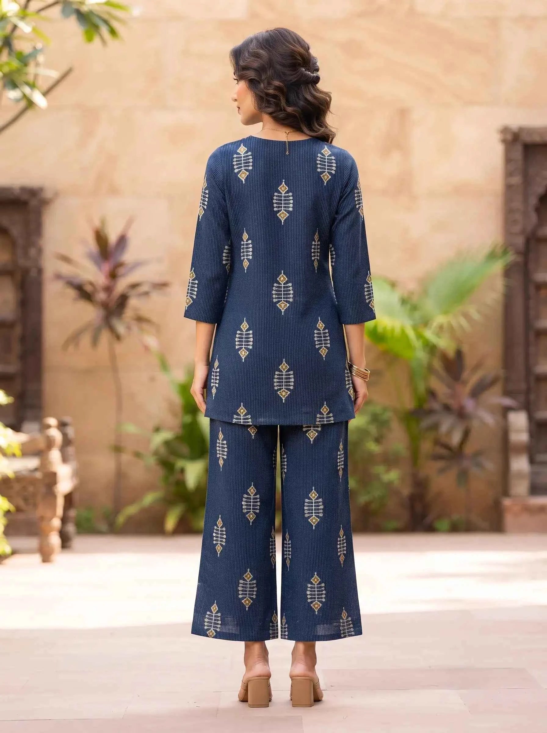 DEEP BLUE TRIBAL CHIC PURE COTTON CO-ORD SET
