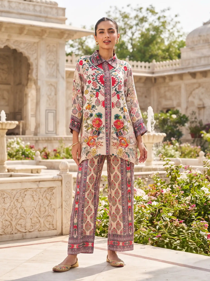 ROSE GARDEN PRINTED PURE MUSLIN CO-ORD SET