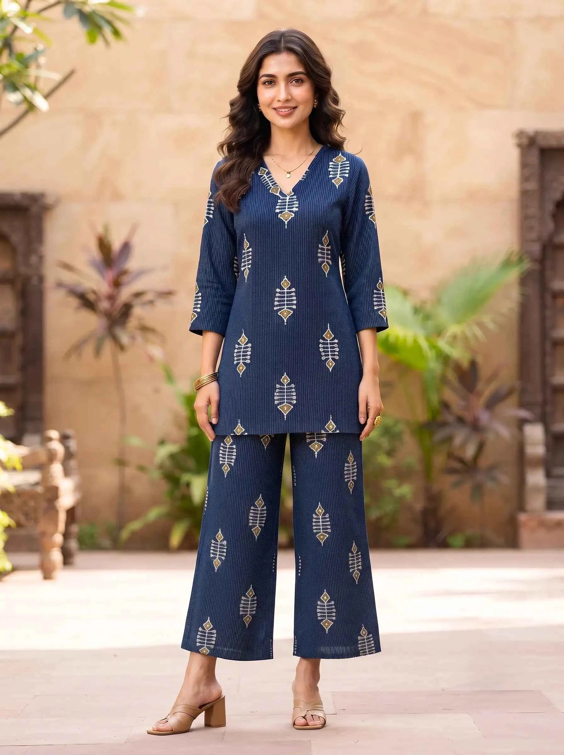 DEEP BLUE TRIBAL CHIC PURE COTTON CO-ORD SET