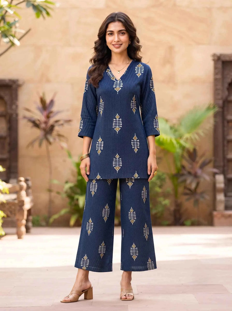 DEEP BLUE TRIBAL CHIC PURE COTTON CO-ORD SET