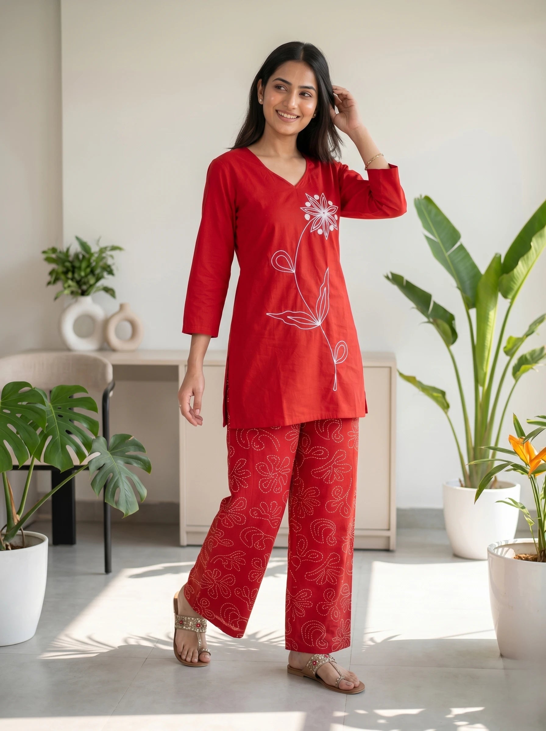 CRIMSON BLOOM THREADWORK CO-ORD SET