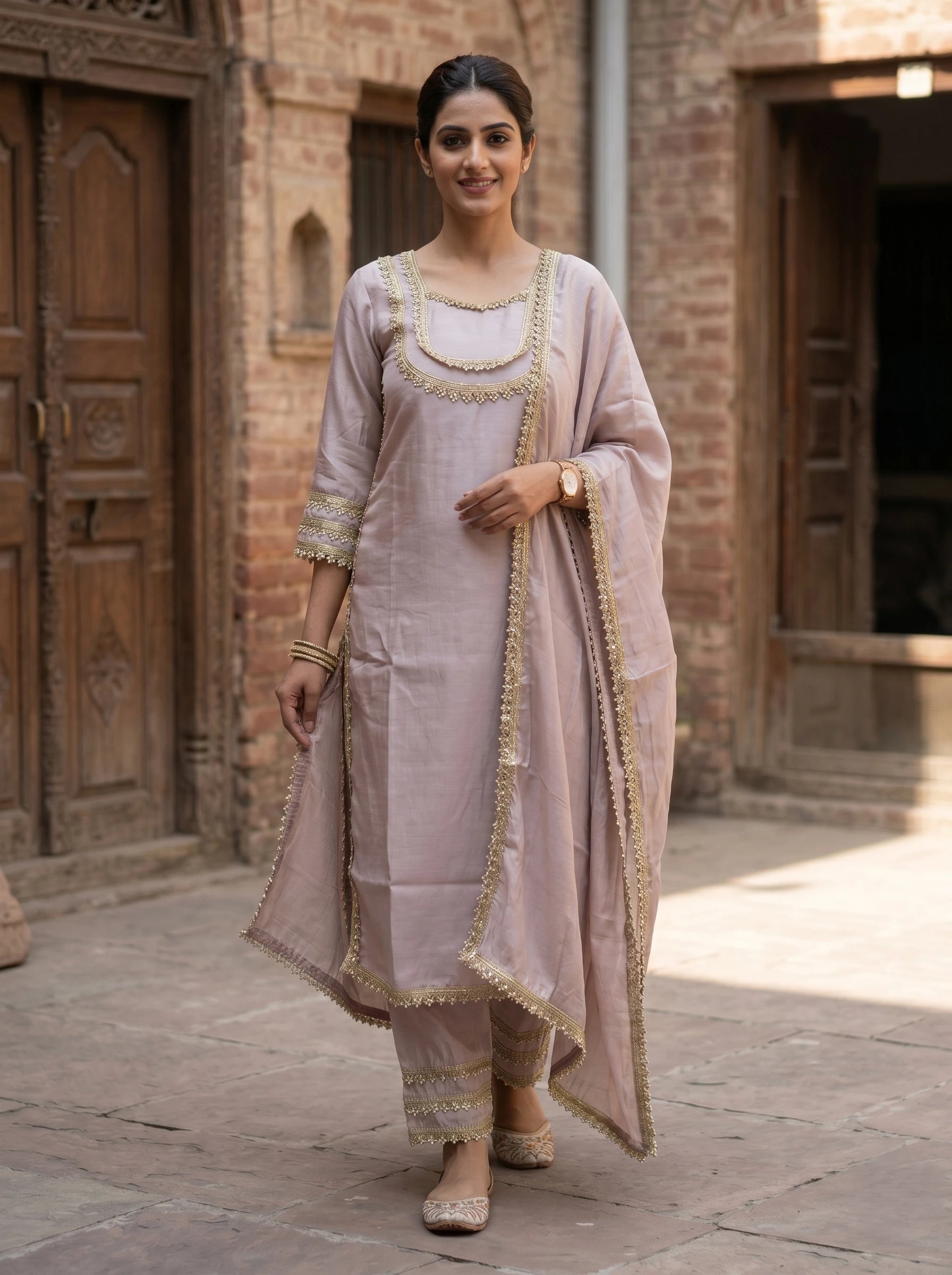 ELEGANT PEARL EMBROIDERED SUIT SET