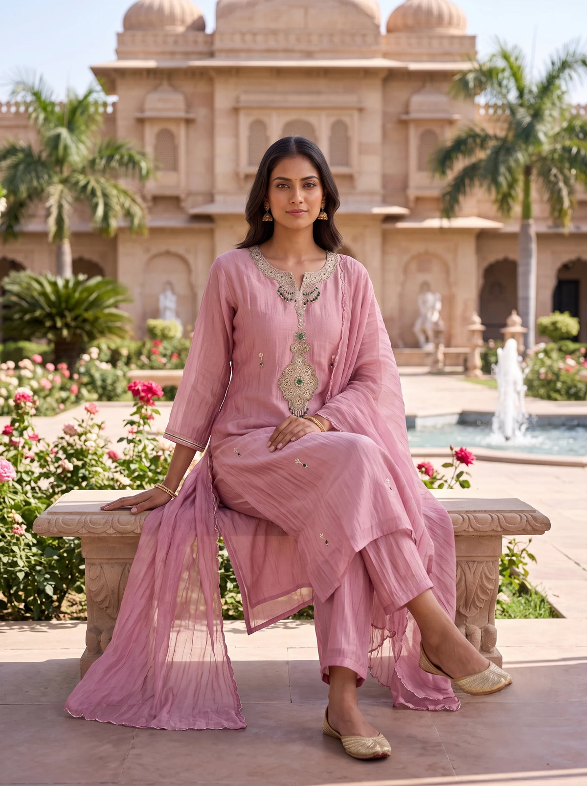 DUSTY PINK DESIGNER HAND EMBROIDERED FESTIVE SUIT SET