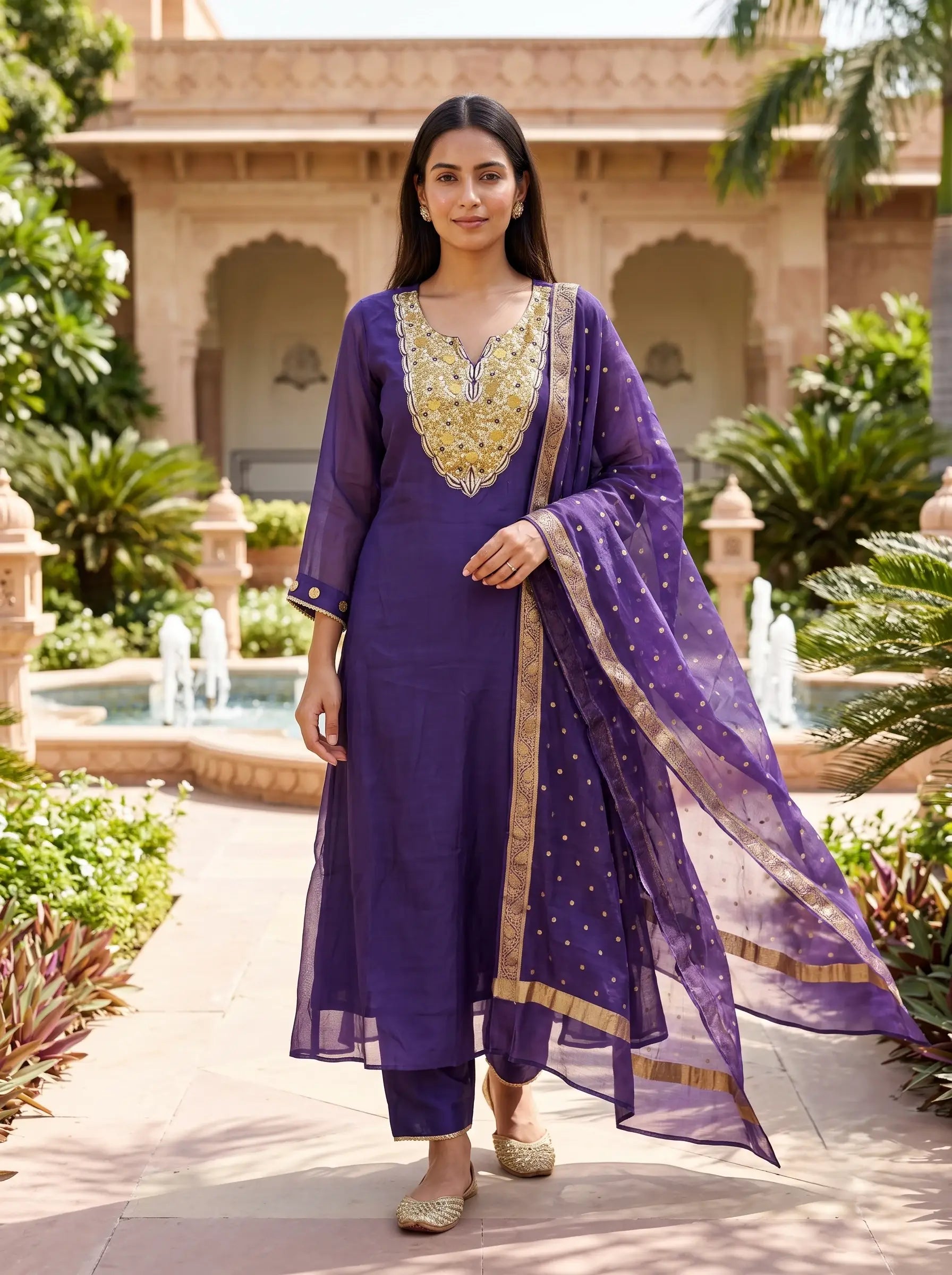 PURPLE FESTIVE DESIGNER HAND EMBROIDERED FESTIVE SUIT SET