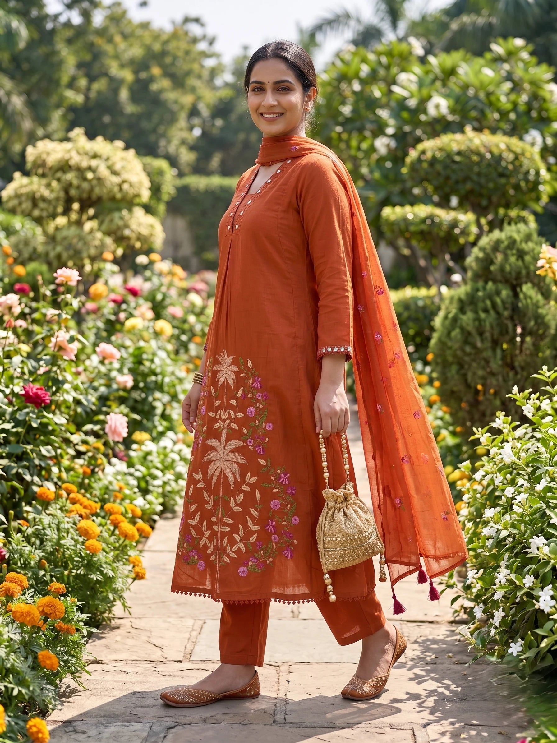 COPPER ROSE THREADWORK MUL COTTON SUIT SET