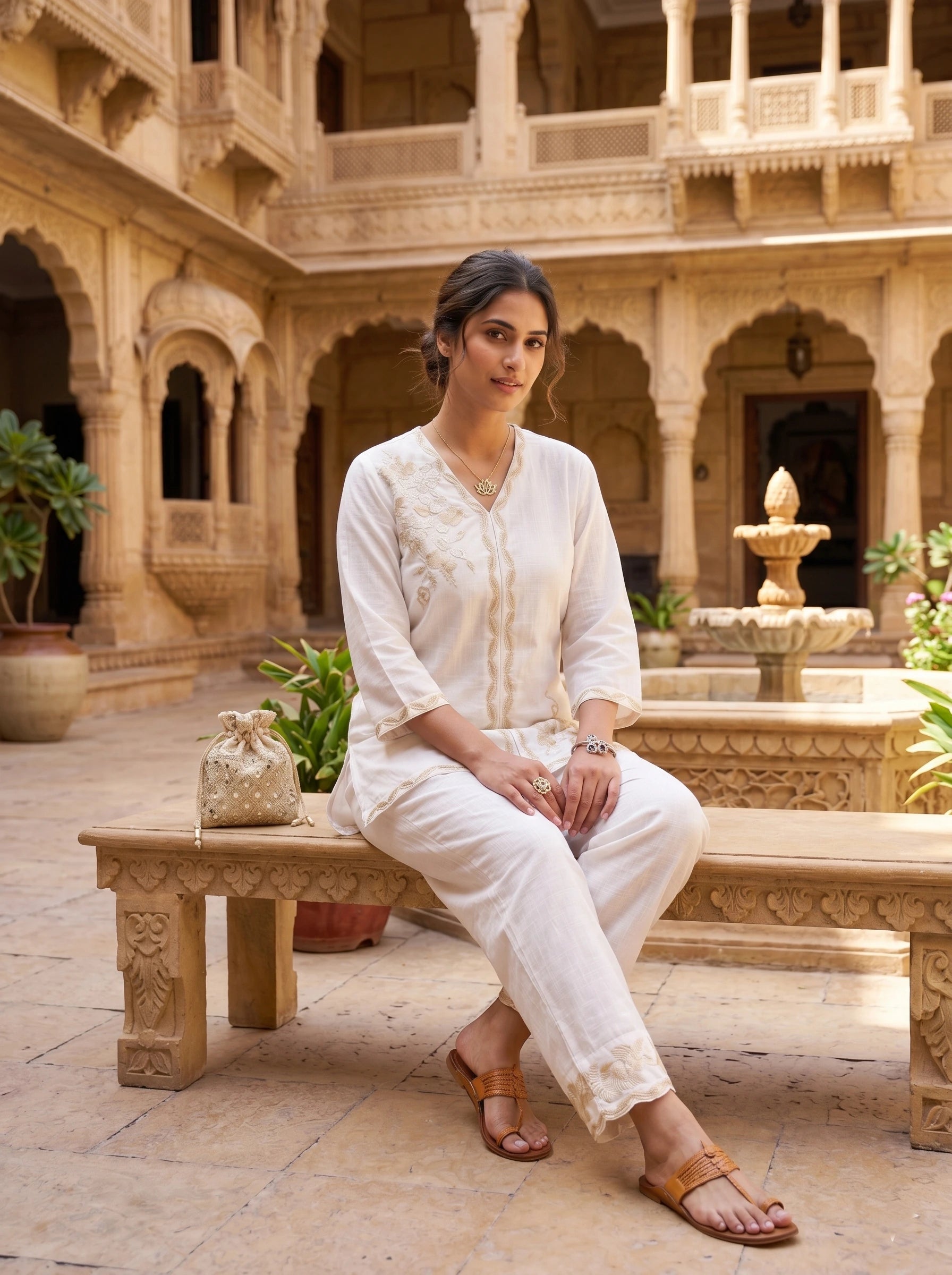 IVORY GOLD HANDWORK CO-ORD SET