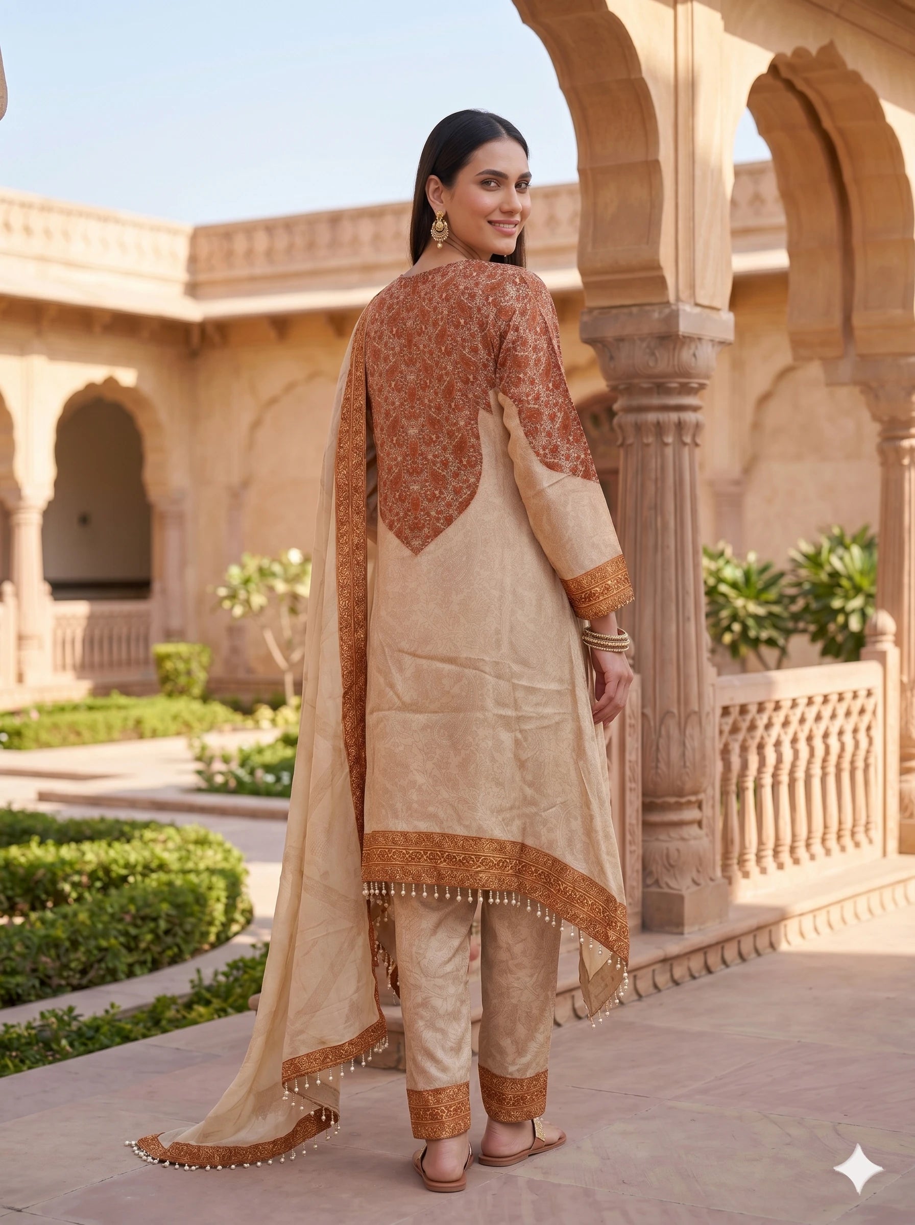 NOOR PEACH HANDWORK SUIT SET