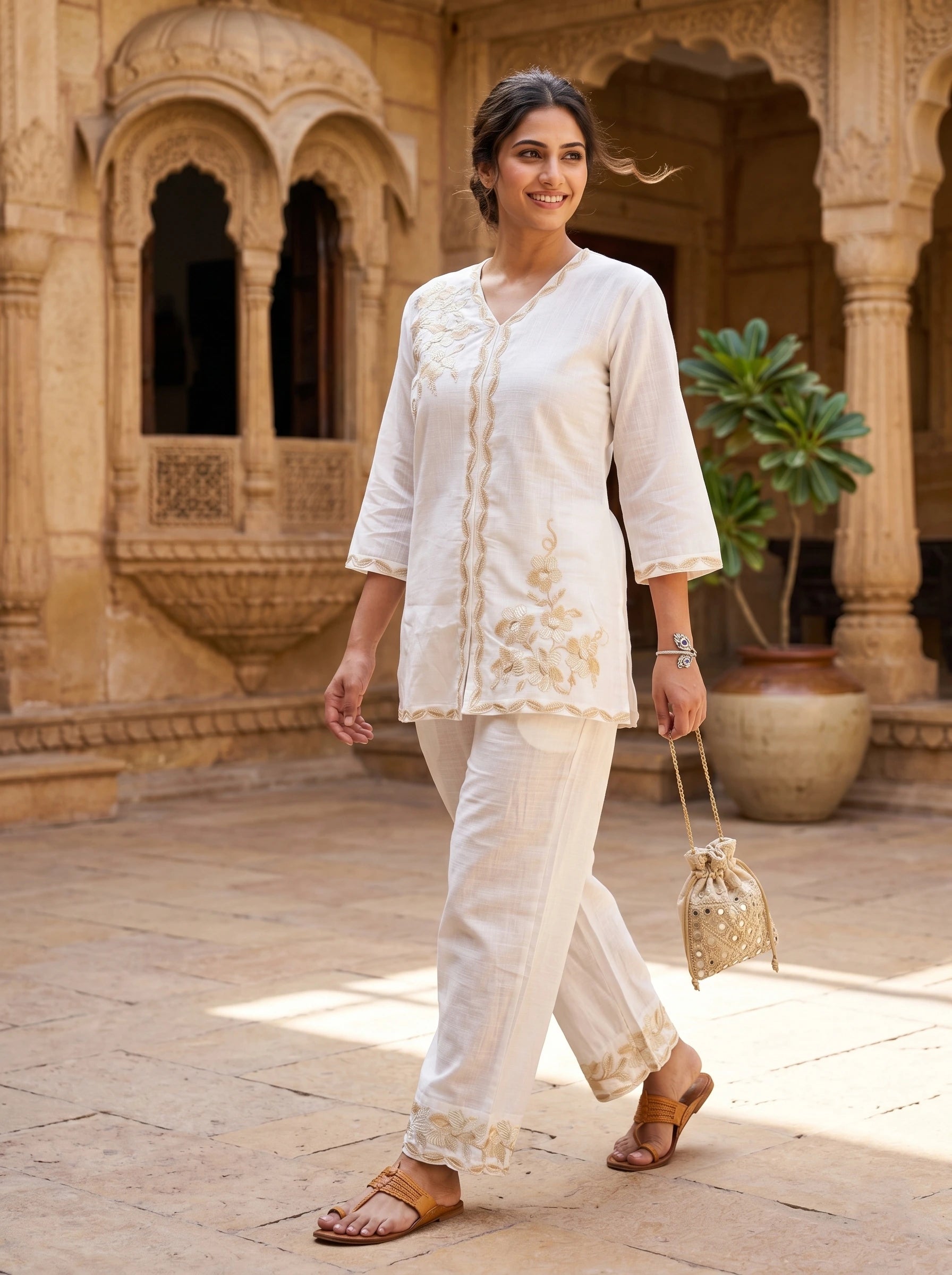 IVORY GOLD HANDWORK CO-ORD SET