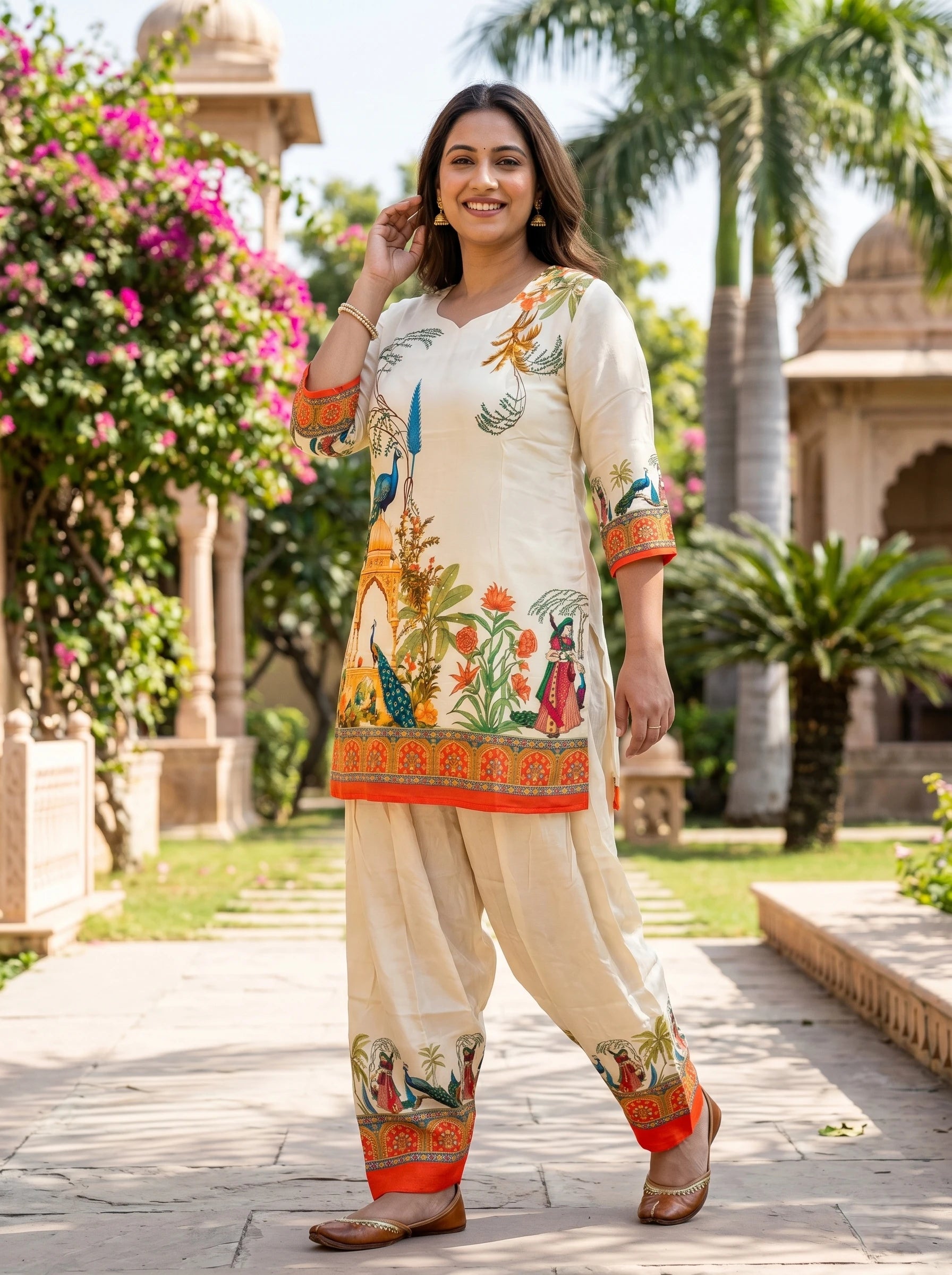 ROYAL PEACOCK GARDEN CREPE CO-ORD SET