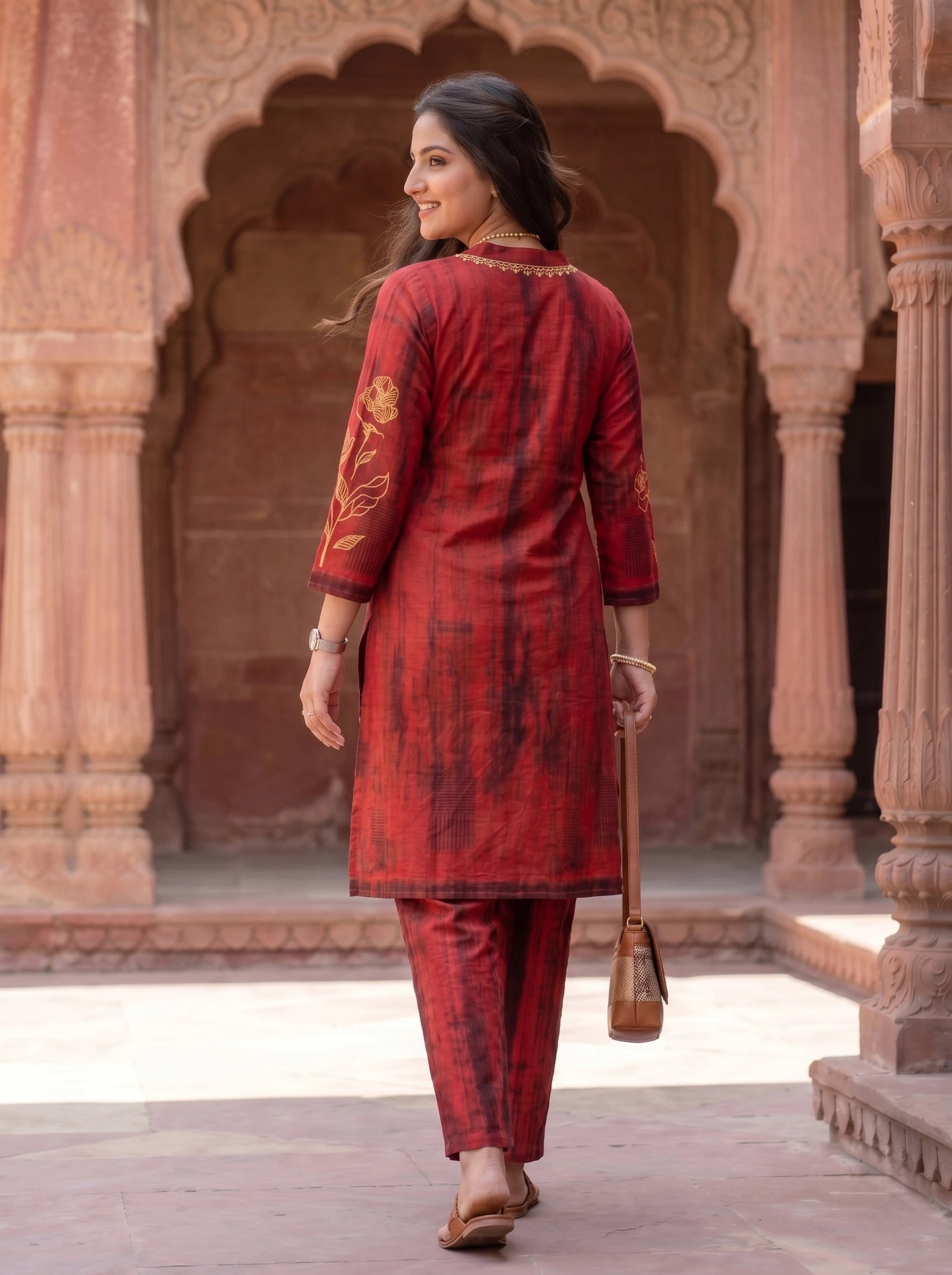 RUSTIC RED ABSTRACT PRINT CO-ORD SET