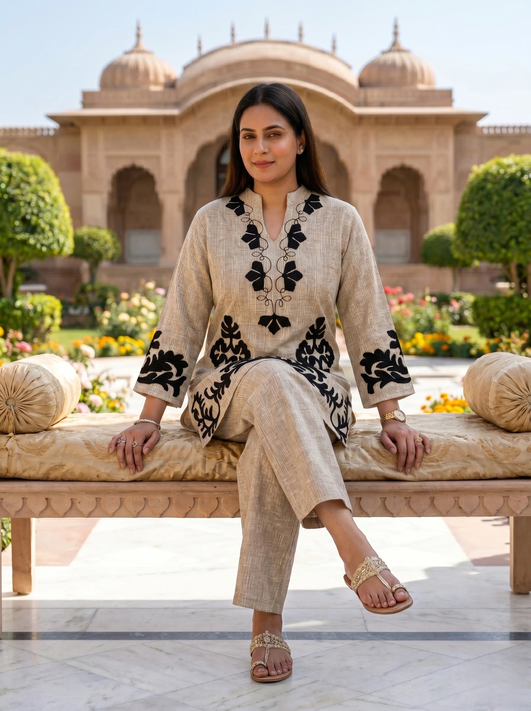 NATURAL BEIGE PATCH WORK CO-ORD SET