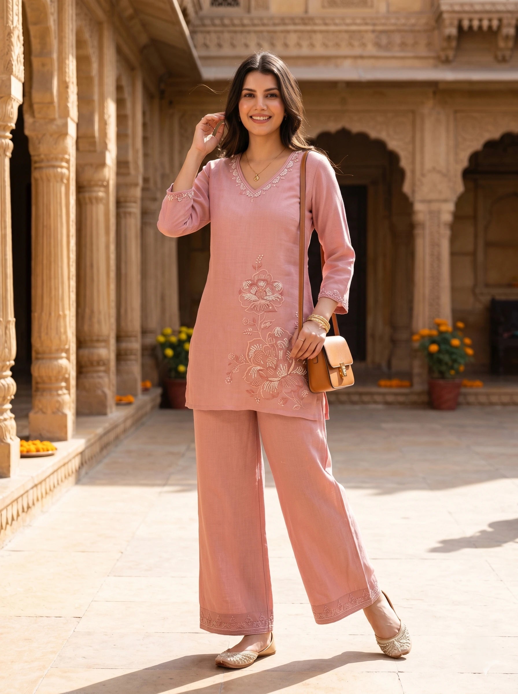 PETAL PINK HANDWORK  CO-ORD SET