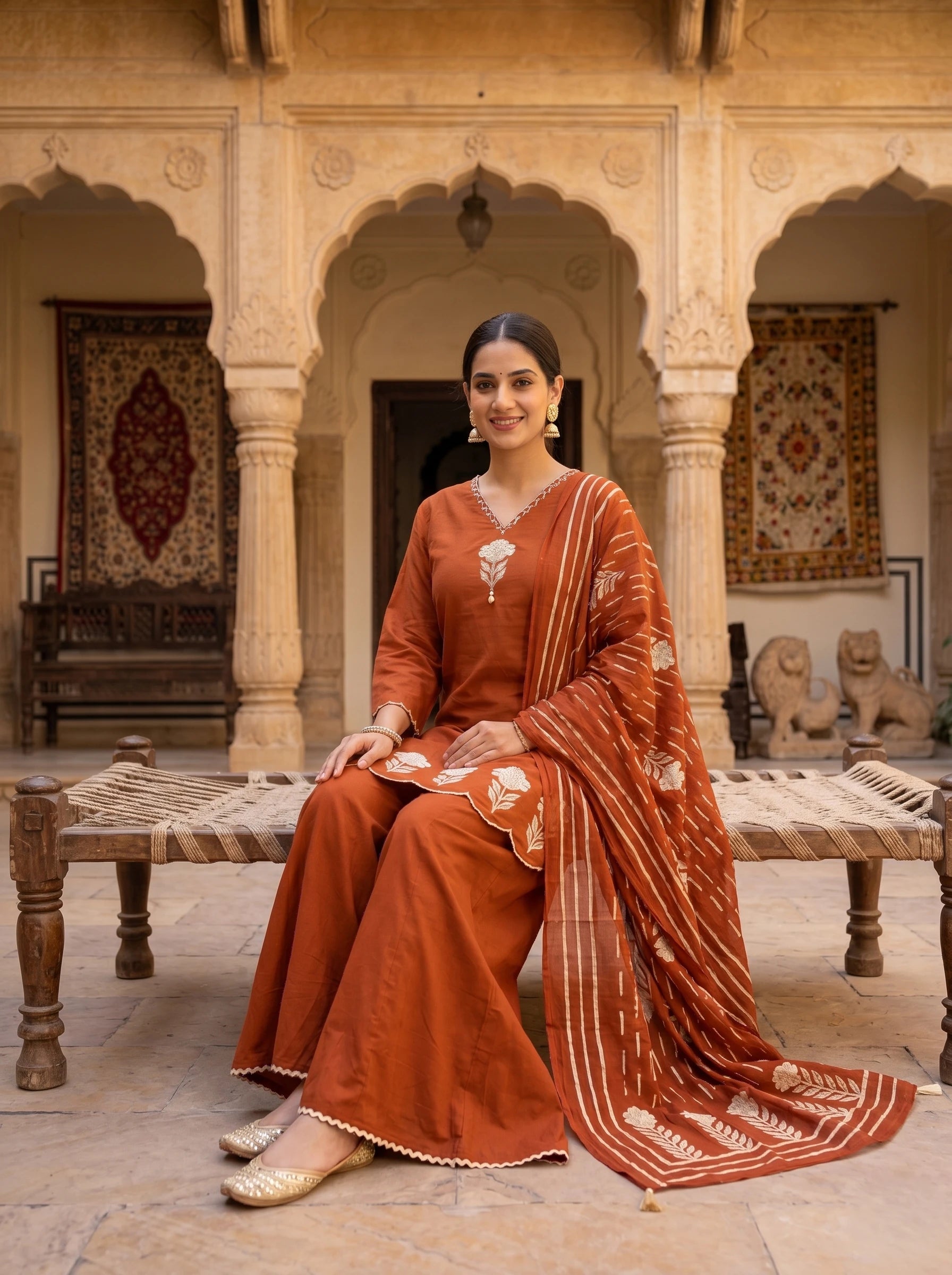 RUSTIC ELEGANCE MIRROR WORK MUL COTTON SHARARA SUIT SET