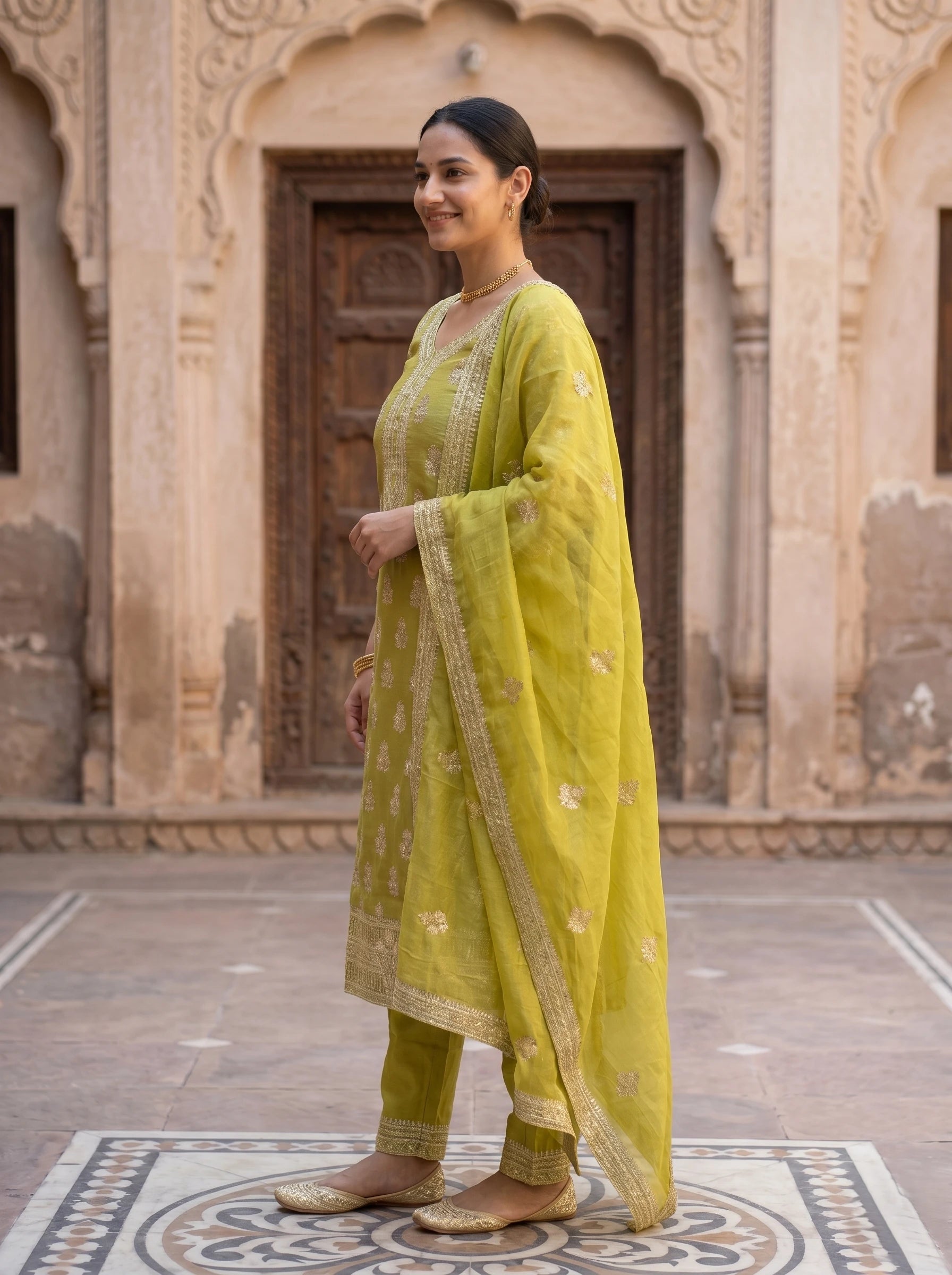 HEENA THREADWORK STRAIGHT SUIT SET