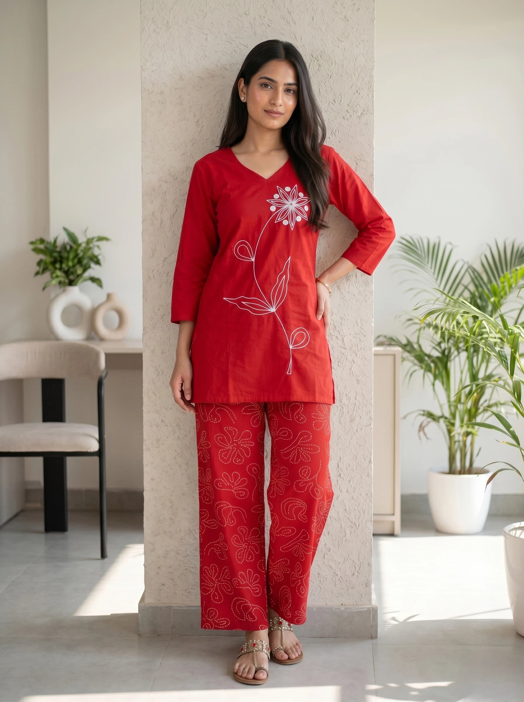CRIMSON BLOOM THREADWORK CO-ORD SET