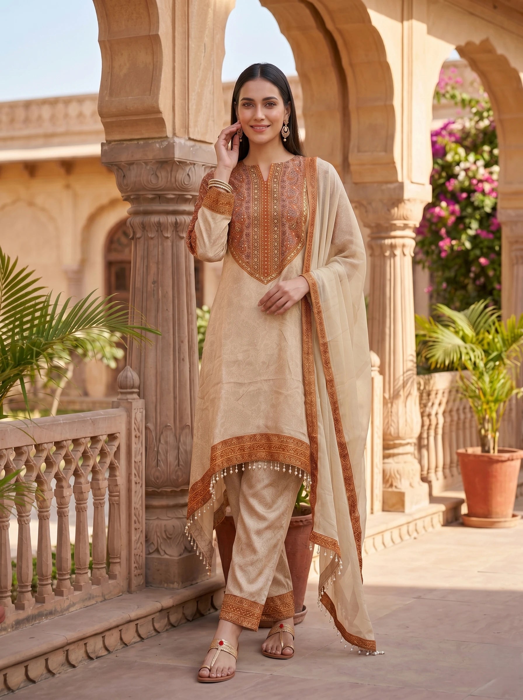 NOOR PEACH HANDWORK SUIT SET