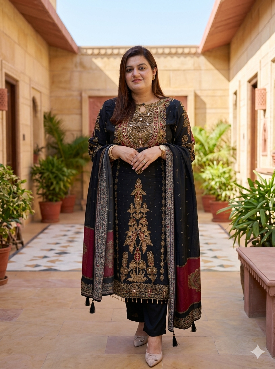 MIDNIGHT GOLD EMBROIDERED SUIT SET