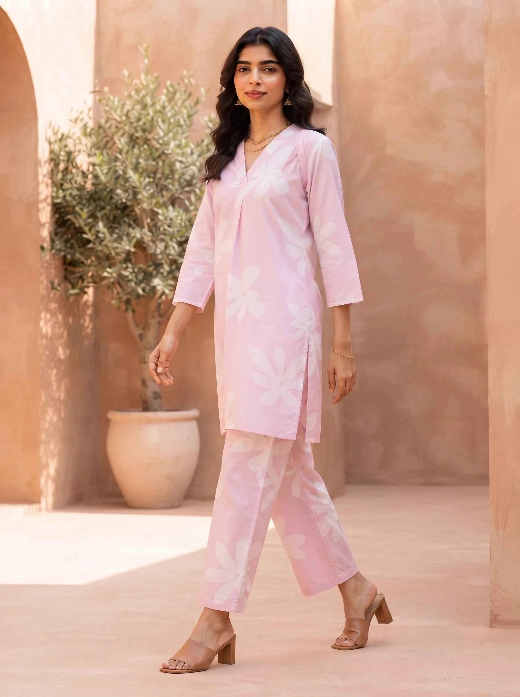 PINK PETALS ELEGANCE PURE COTTON CO-ORD SET