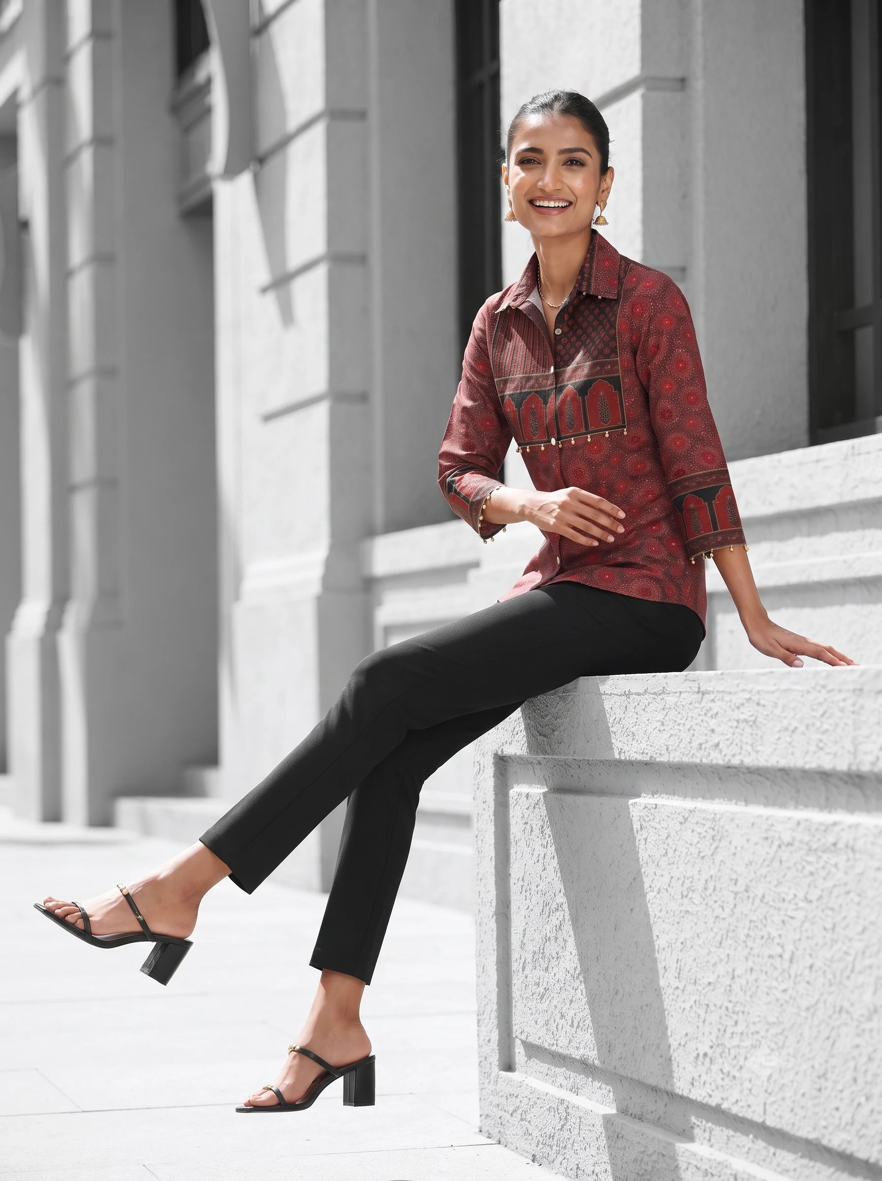 CRIMSON PALACE COLLARED PRINTED PURE MUSLIN SHIRT