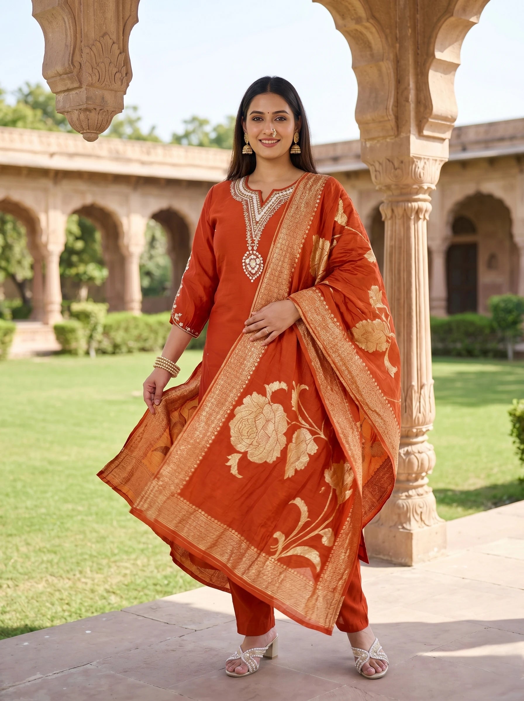 AGNI RUST HANDWORK SUIT SET