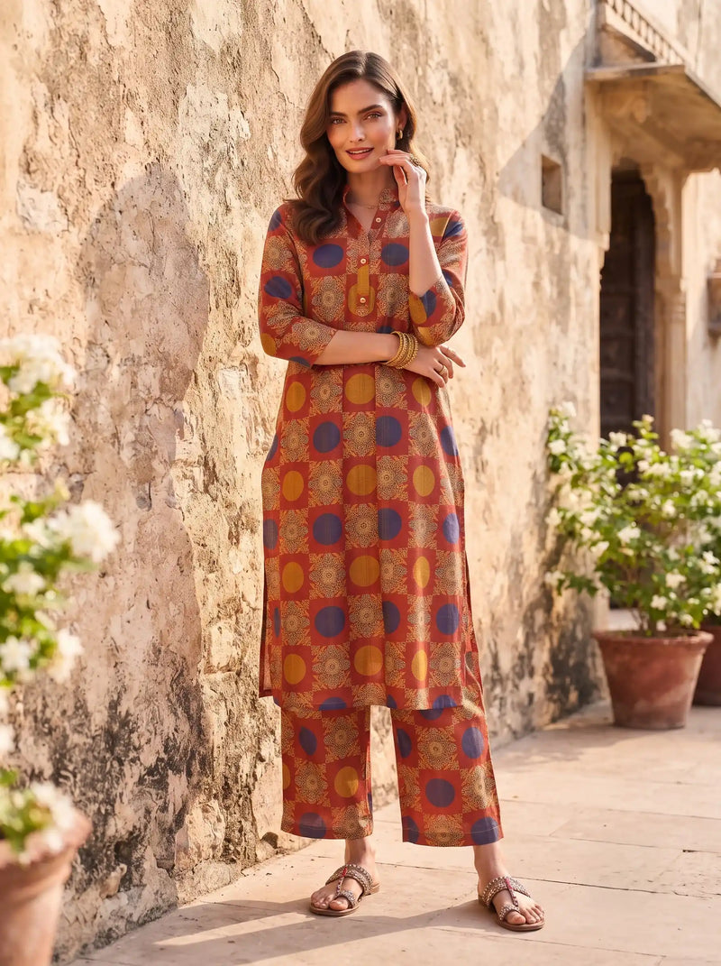 RUST TILE ART 100% PURE COTTON KURTA SET