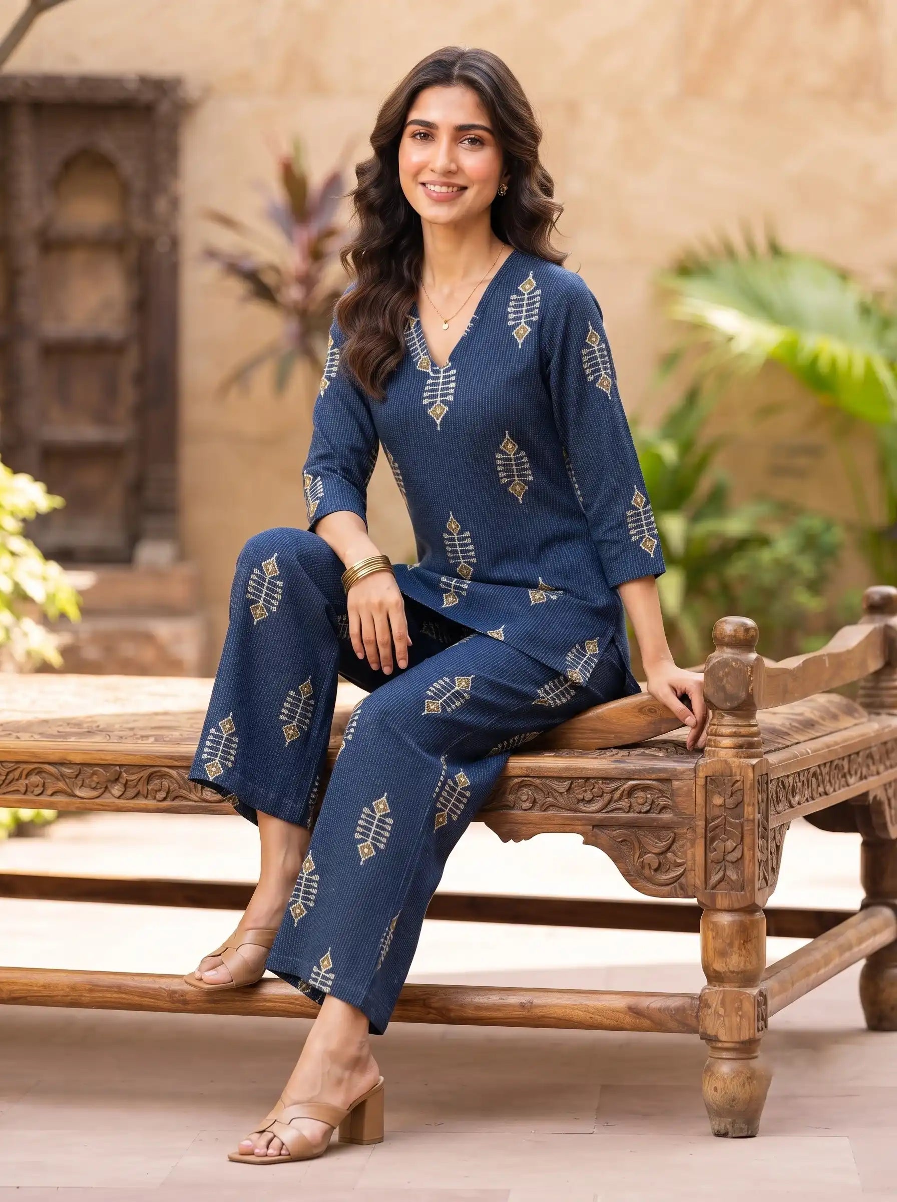 DEEP BLUE TRIBAL CHIC PURE COTTON CO-ORD SET