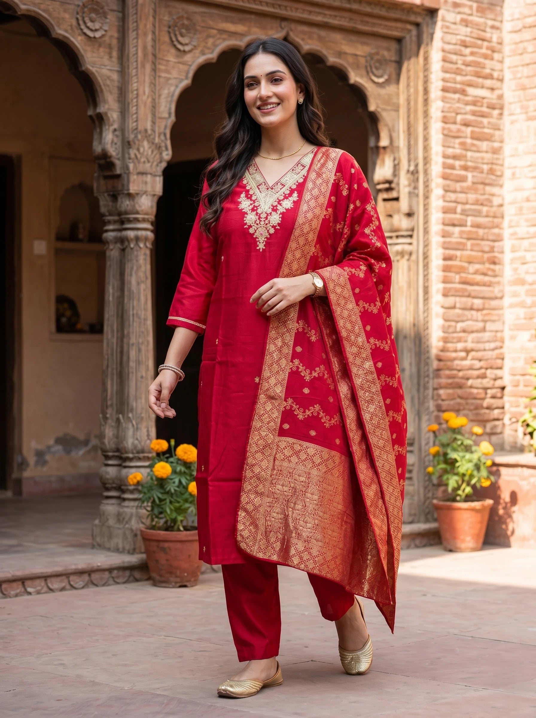 SAMAIRA MAROON THREADWORK  SUIT SET