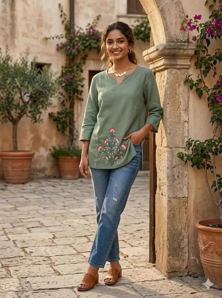GREEN MEADOW CHARM KURTI