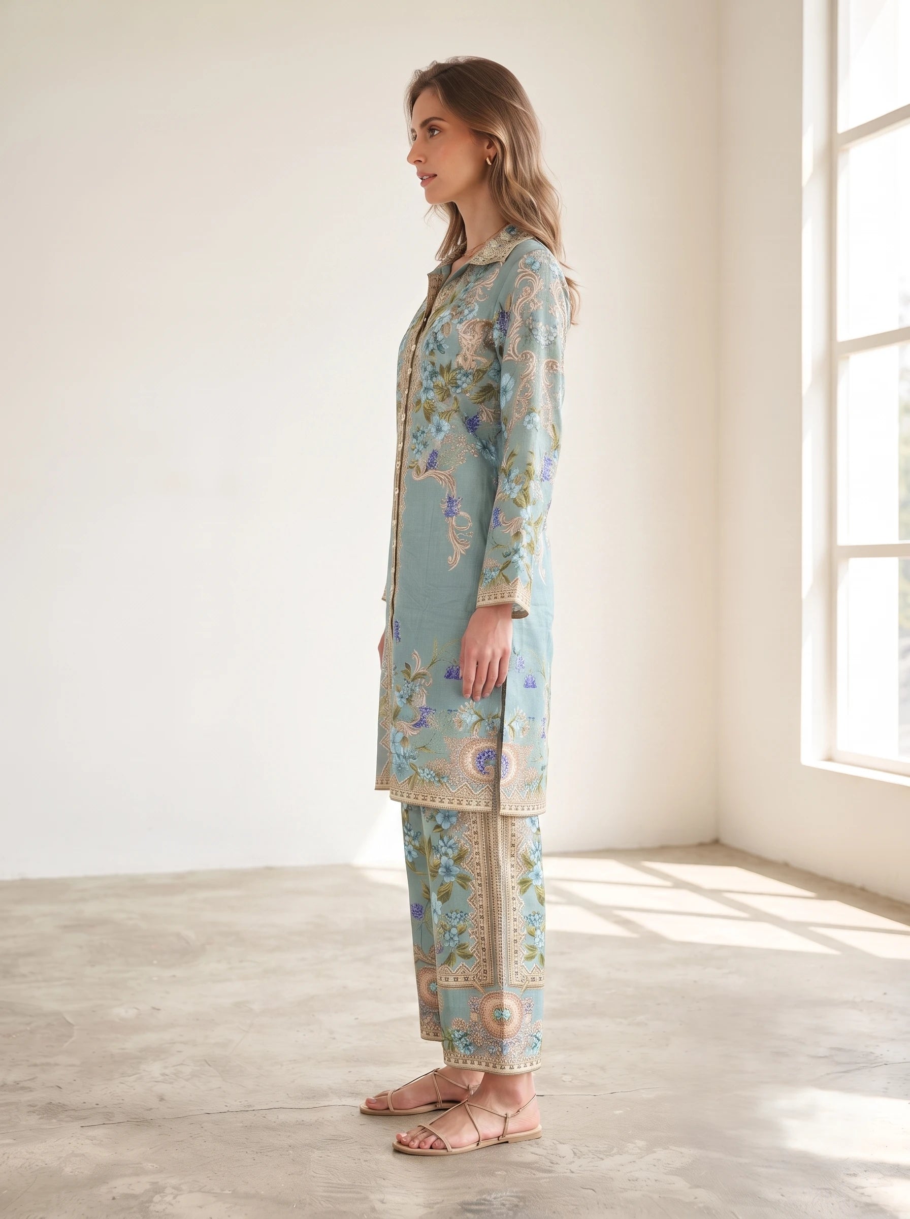OCEAN BLOOM EMBELLISHED PURE CREPE CO-ORD SET