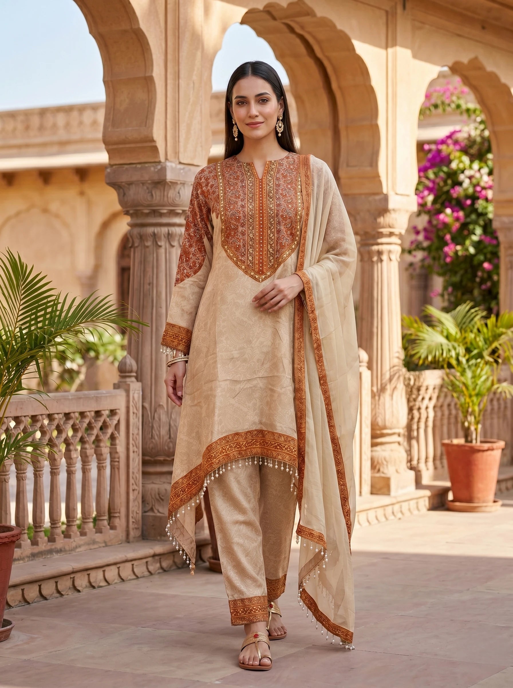 NOOR PEACH HANDWORK SUIT SET
