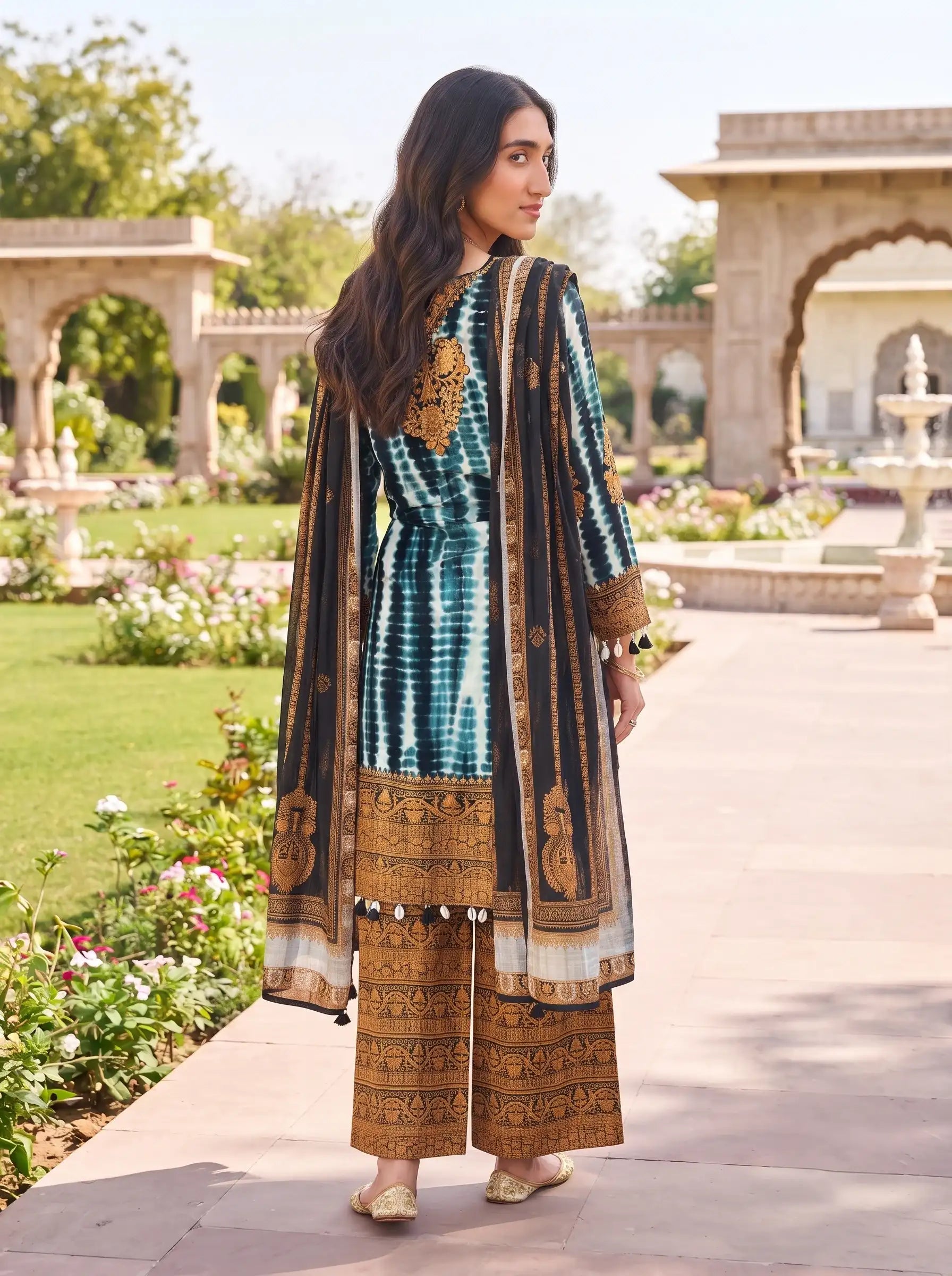 COPPER BROWN BEADWORK FESTIVE DESIGNER MUSLI SUIT SET