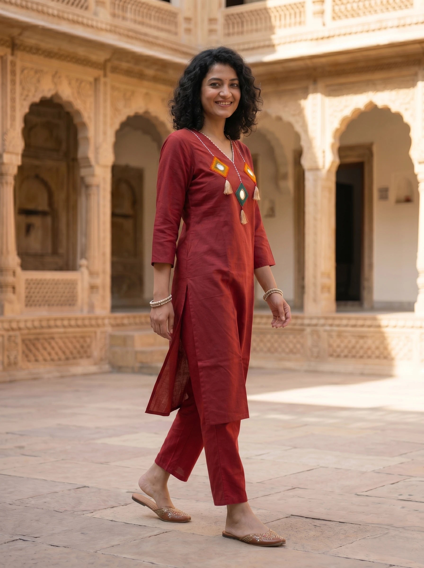 MAROON EMBROIDERED STRAIGHT KURTA SET