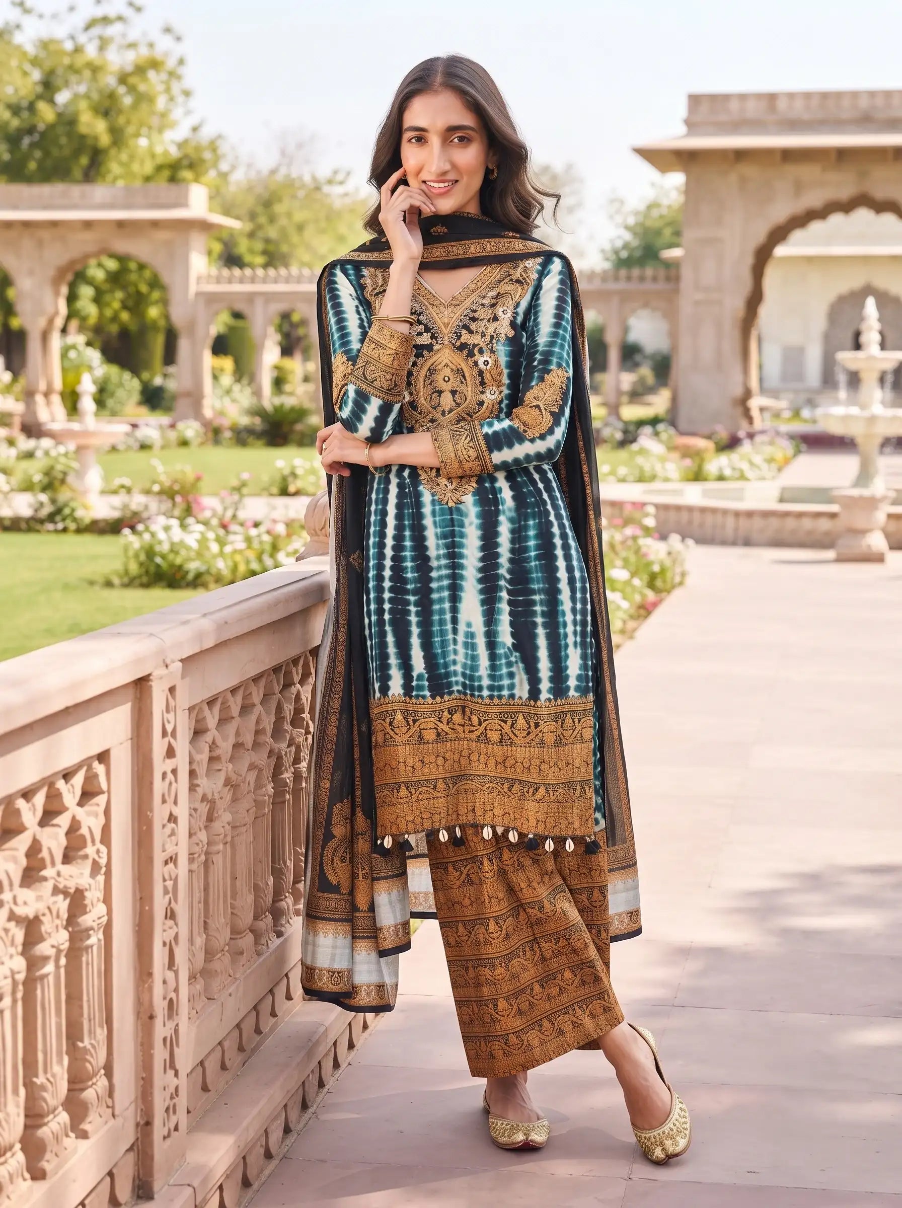 COPPER BROWN BEADWORK FESTIVE DESIGNER MUSLI SUIT SET