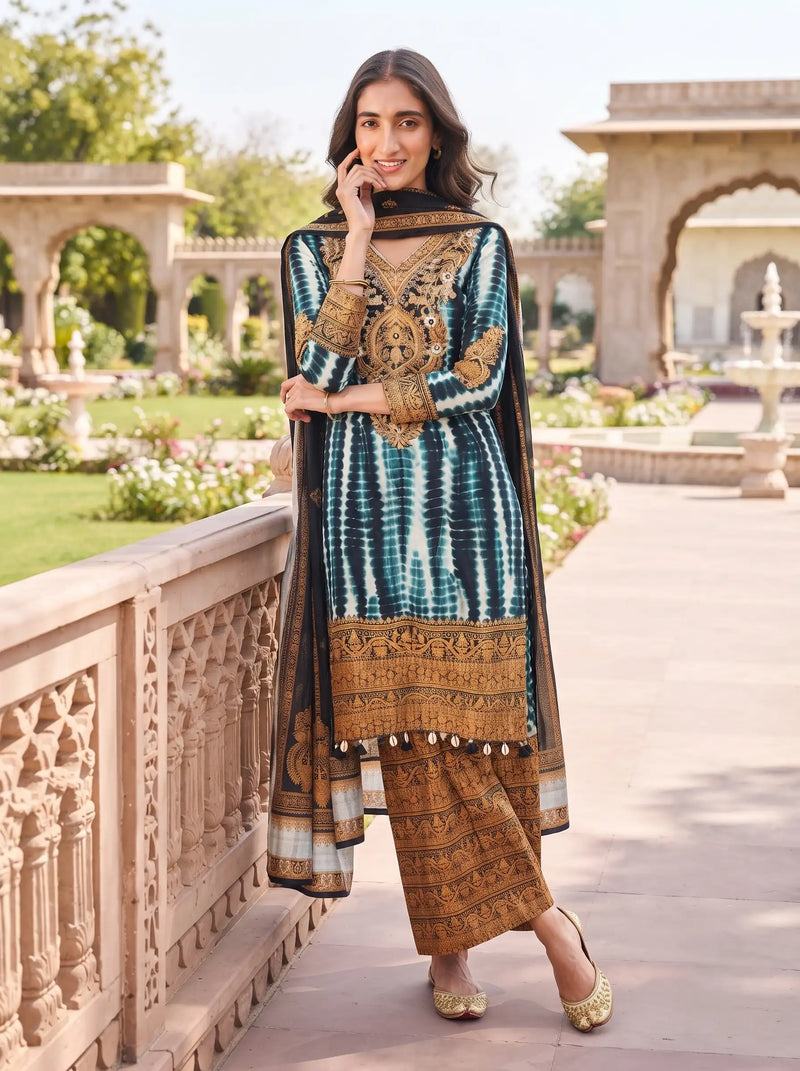 COPPER BROWN BEADWORK FESTIVE DESIGNER MUSLI SUIT SET