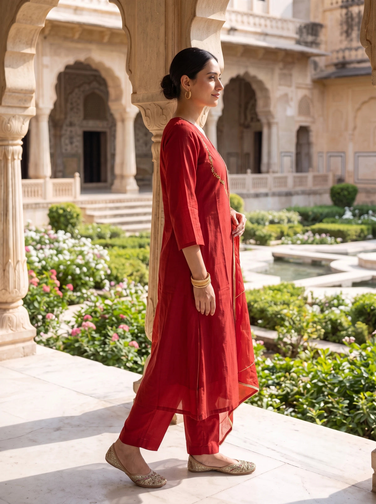 BURGUNDY GRACE EMBELLISHED STRAIGHT HAND EMBROIDERED SUIT SET