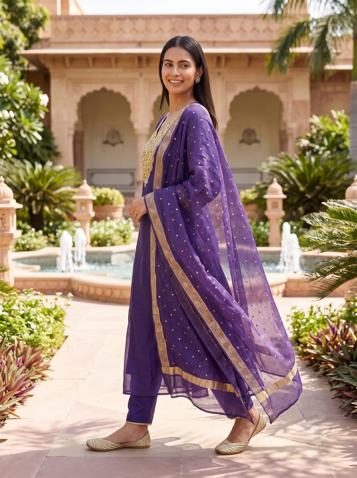 PURPLE FESTIVE DESIGNER HAND EMBROIDERED FESTIVE SUIT SET