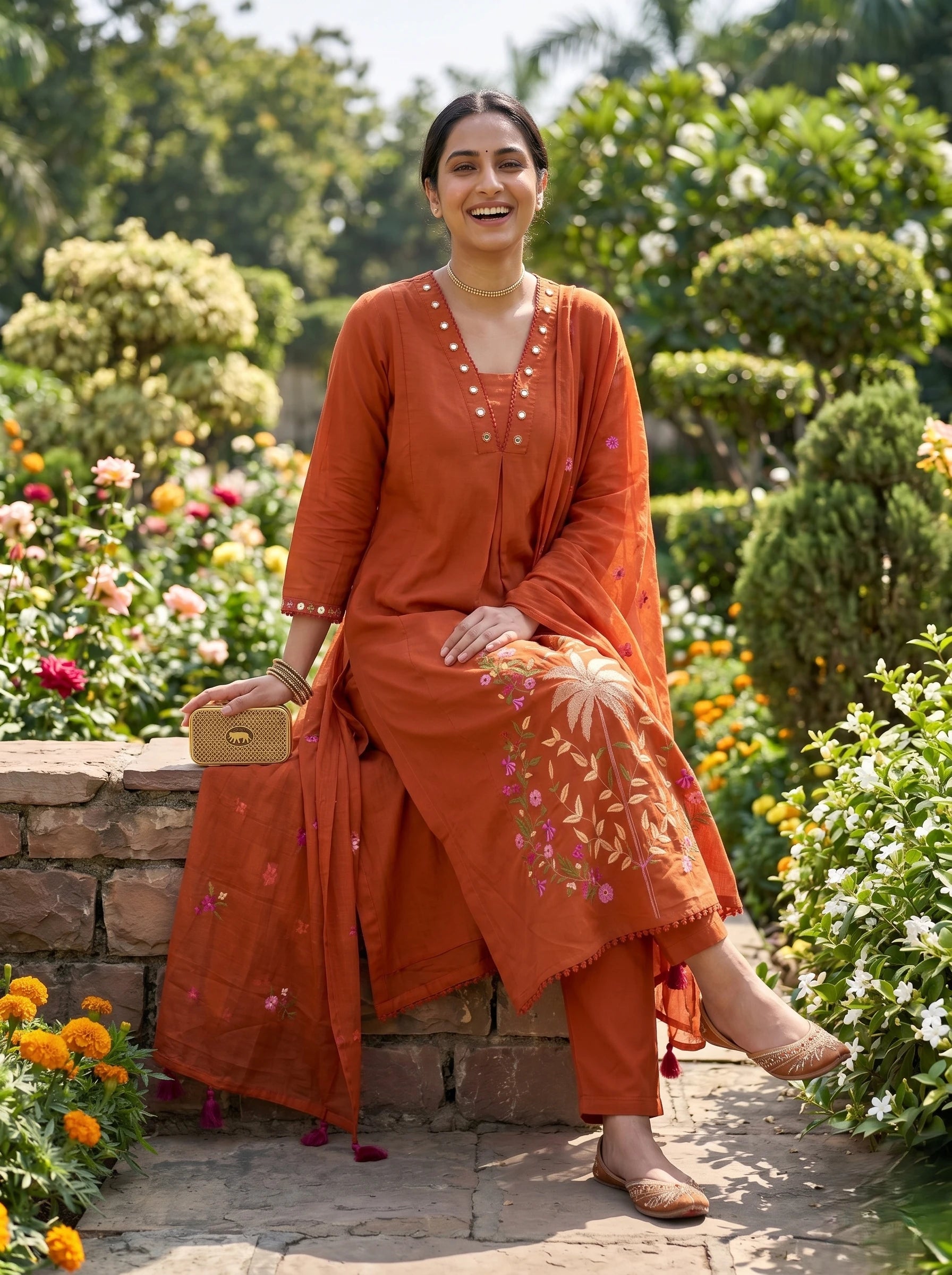 COPPER ROSE THREADWORK MUL COTTON SUIT SET