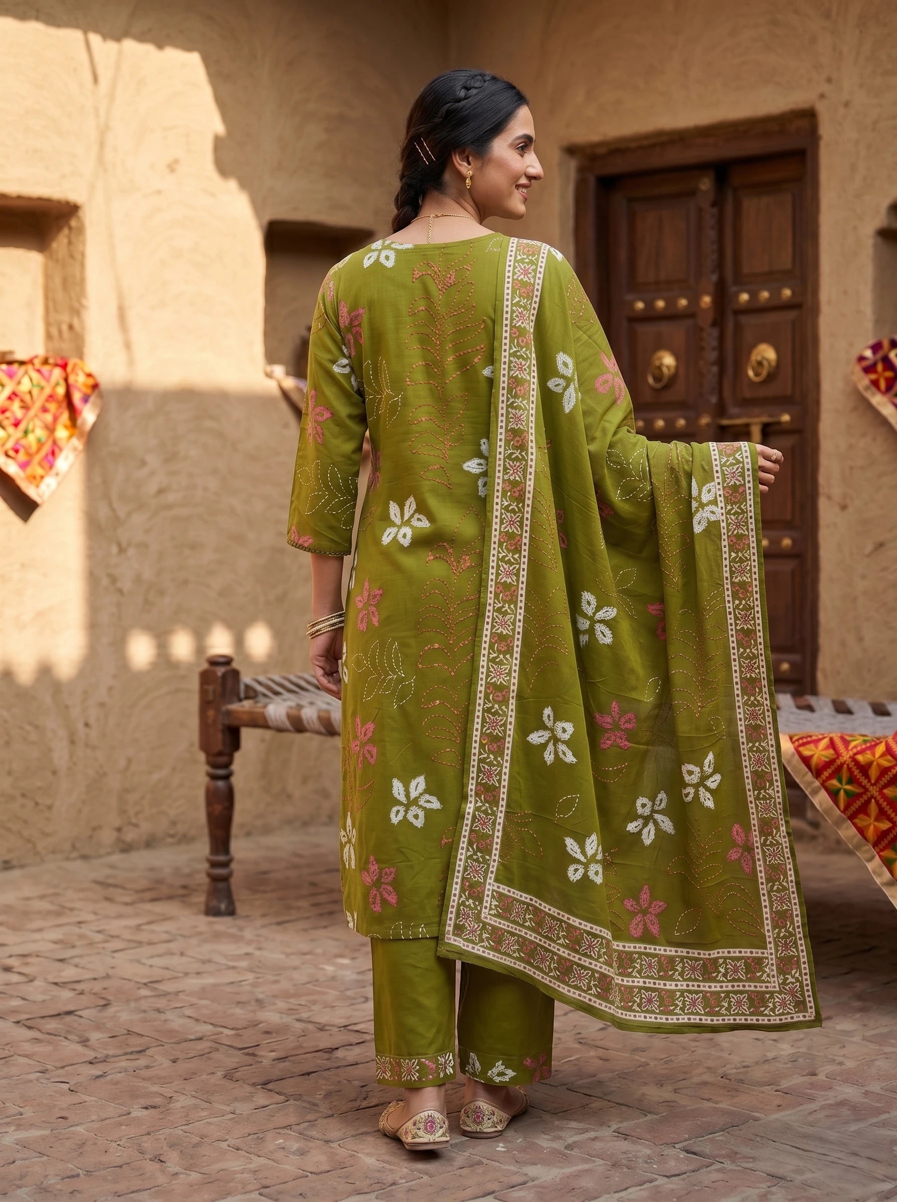 MATCHA GREEN FLORAL MUL COTTON SUIT SET