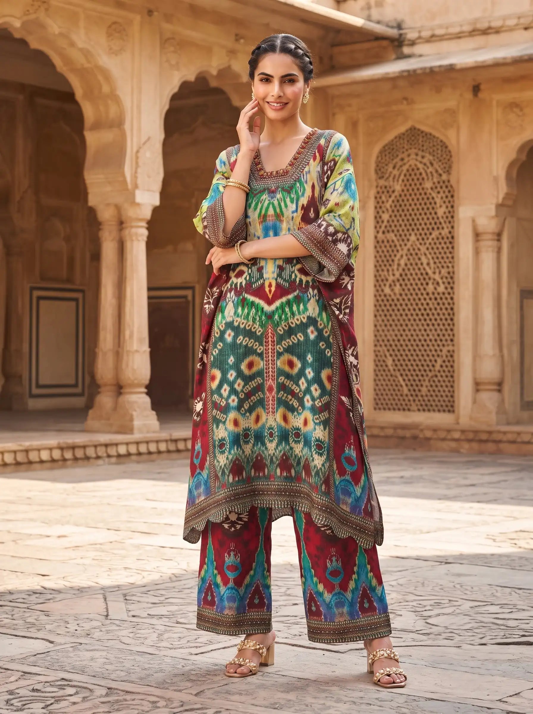 IKEBANA MULTICOLOR IKAT PRINTED PURE MUSLIN CO-ORD SET