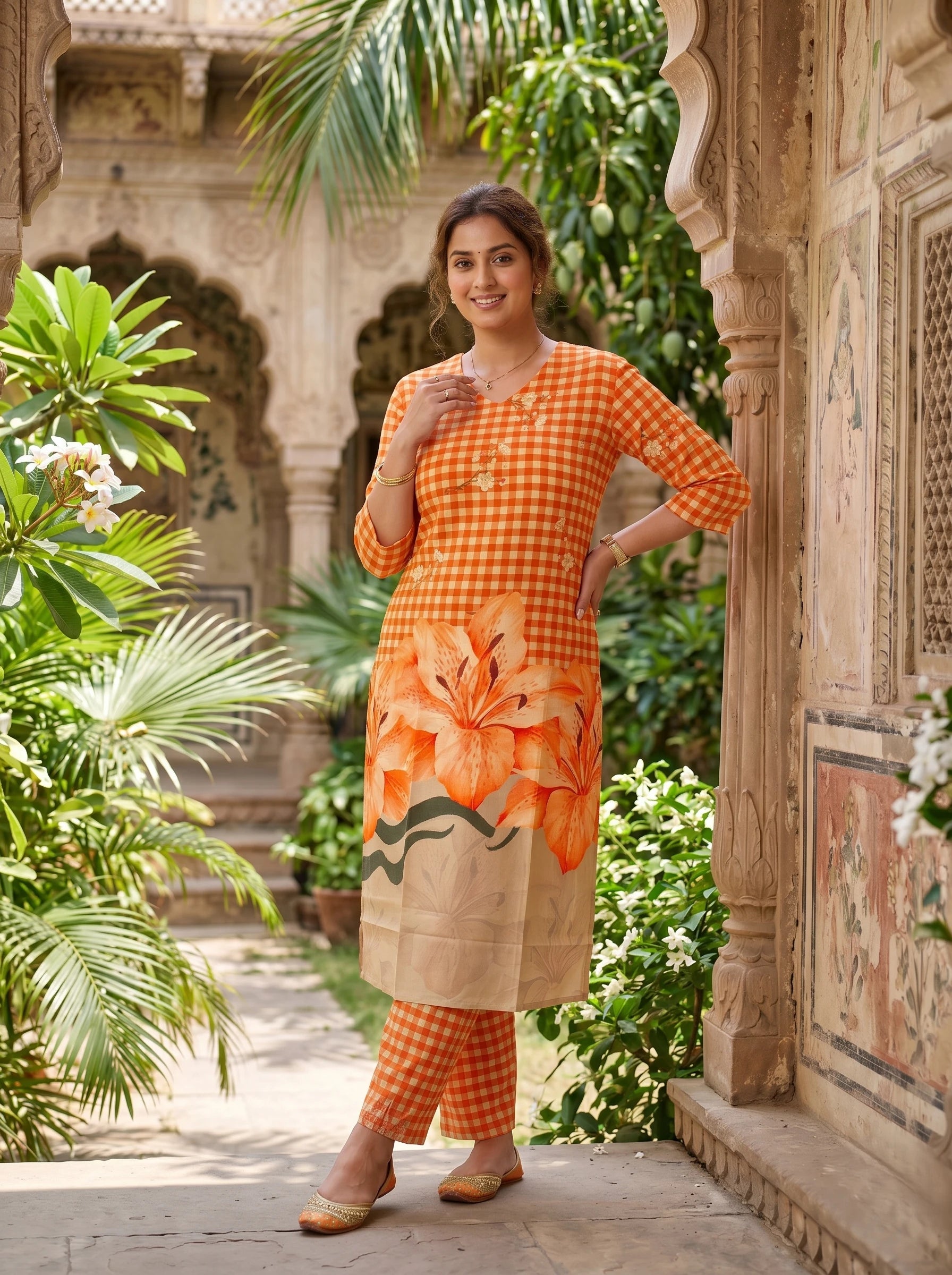 ORANGE FLORAL KURTA SET