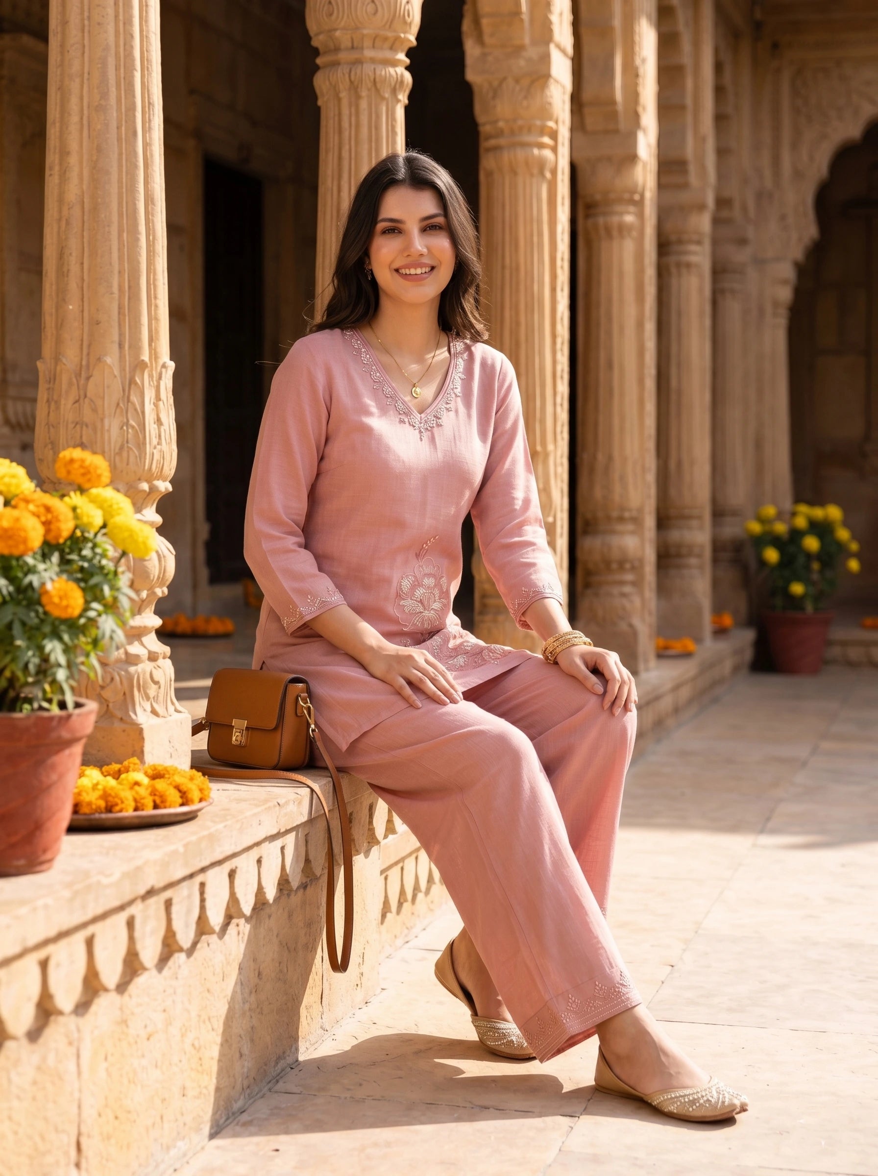 PETAL PINK HANDWORK  CO-ORD SET