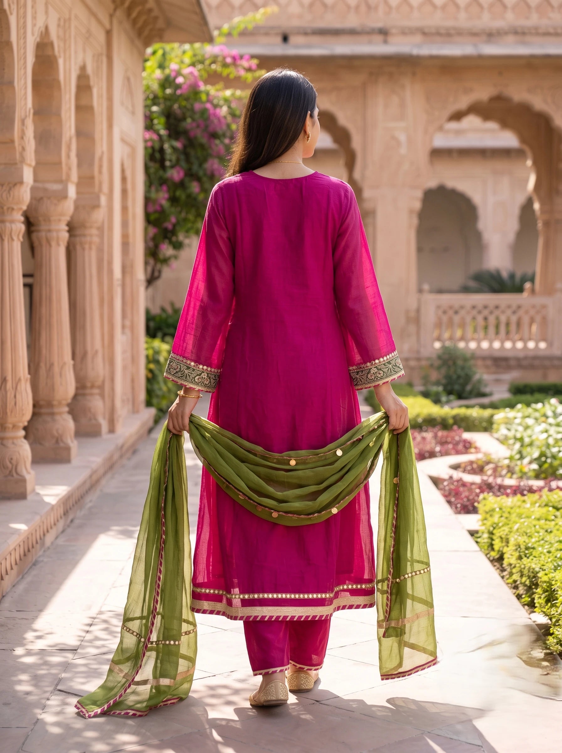 ROSE PINK DESIGNER HAND EMBROIDERED FESTIVE SUIT SET